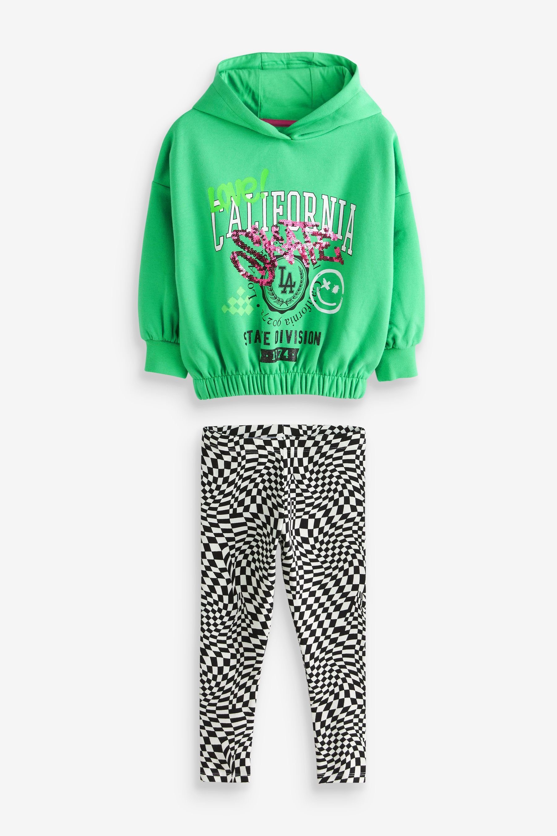 im Green Set Leggings (2-tlg) & Next Skate Slogan/Illusion und Shirt Print Hoodie Leggings