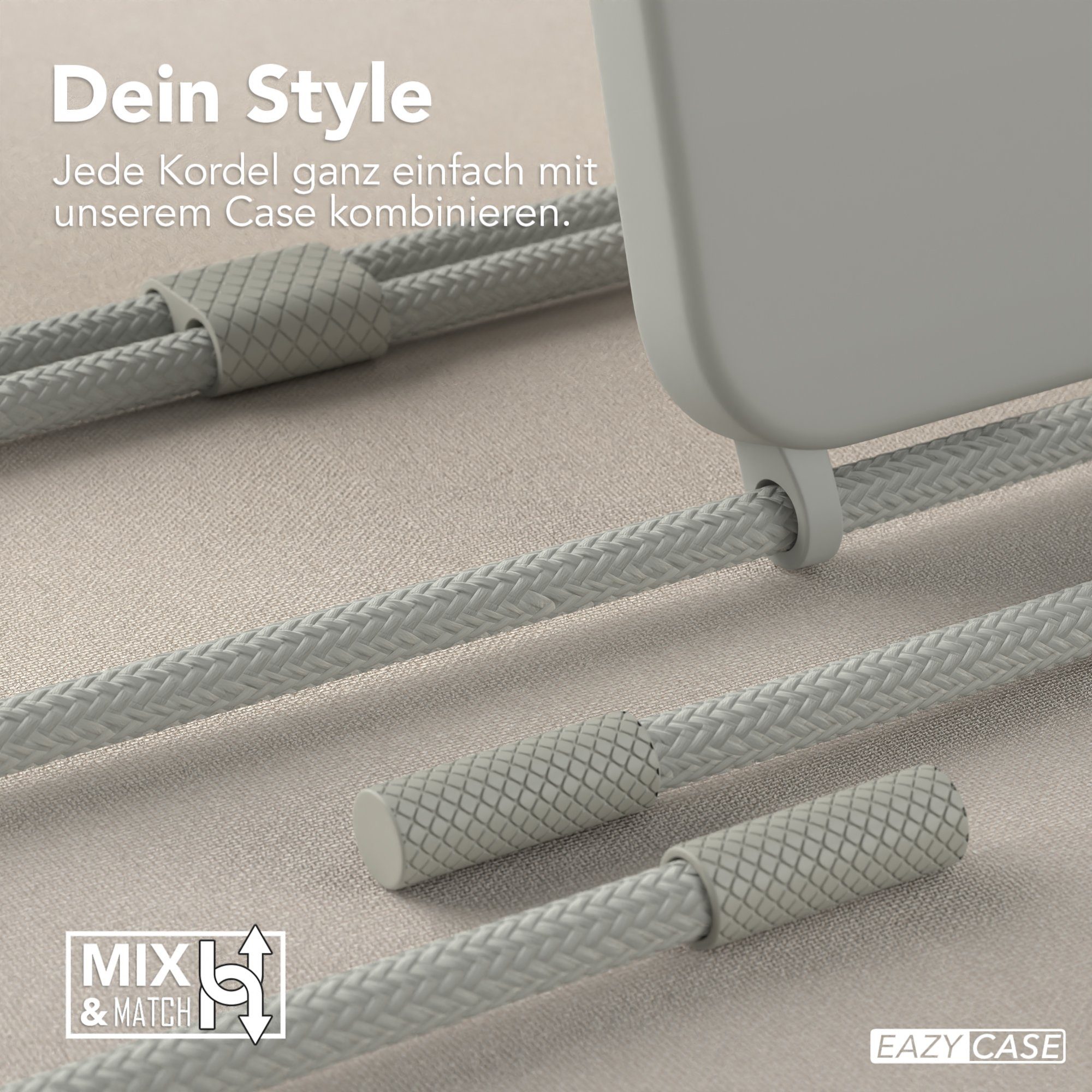 EAZY CASE Handykette Runde Kette für Apple iPhone 14 Pro Max 6,7 Zoll, Schutzhülle zum Umhängen Hülle mit Umhängeband Kettenhülle Grau Taupe