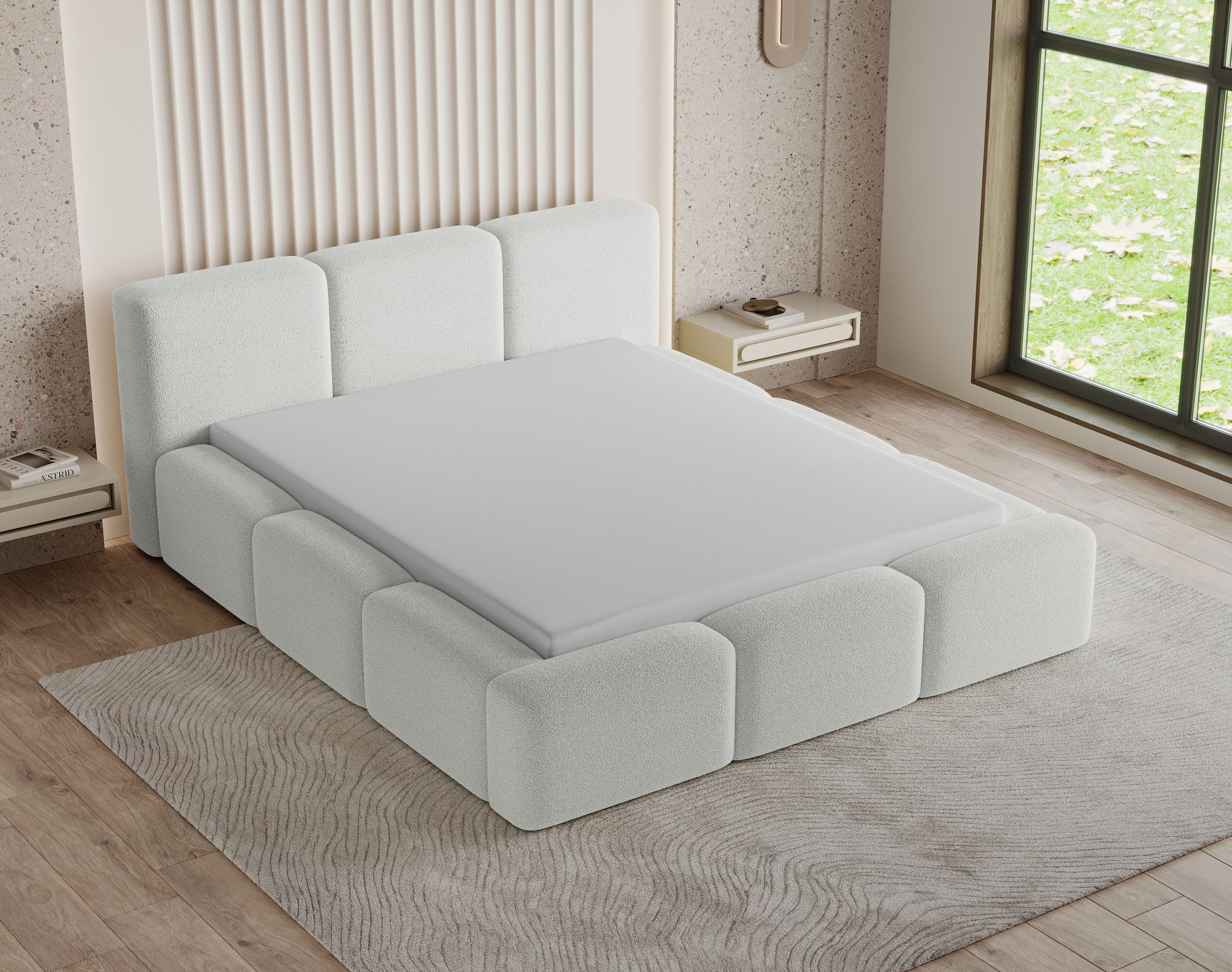 Chilly Möbel Polsterbett Como Weiß Bouclé-Stoff 140x200 cm mit Stauraum Quelle 01