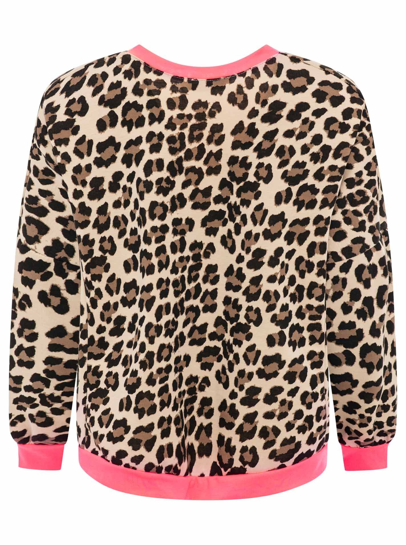 Zwillingsherz Sweatshirt "Neon Leo" V-Neck, auffälliges Leopardenmuster, Bündchen Neonfarben, LOVE Print – Bild 4 von 5