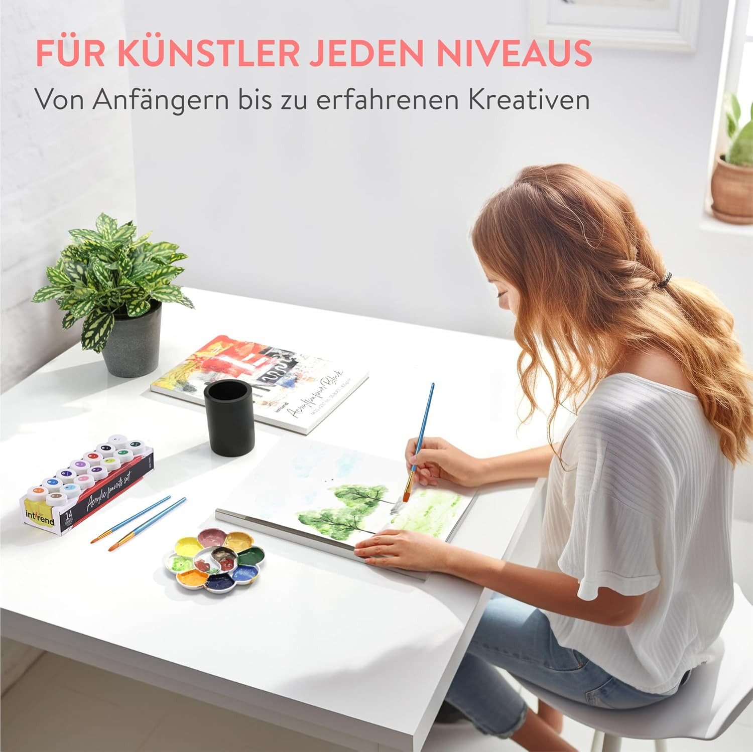 int!rend Aquarellfarbe int!rend Acrylfarben Set 14 x 18 ml mit Pinseln, wetterfest – Bild 4 von 5