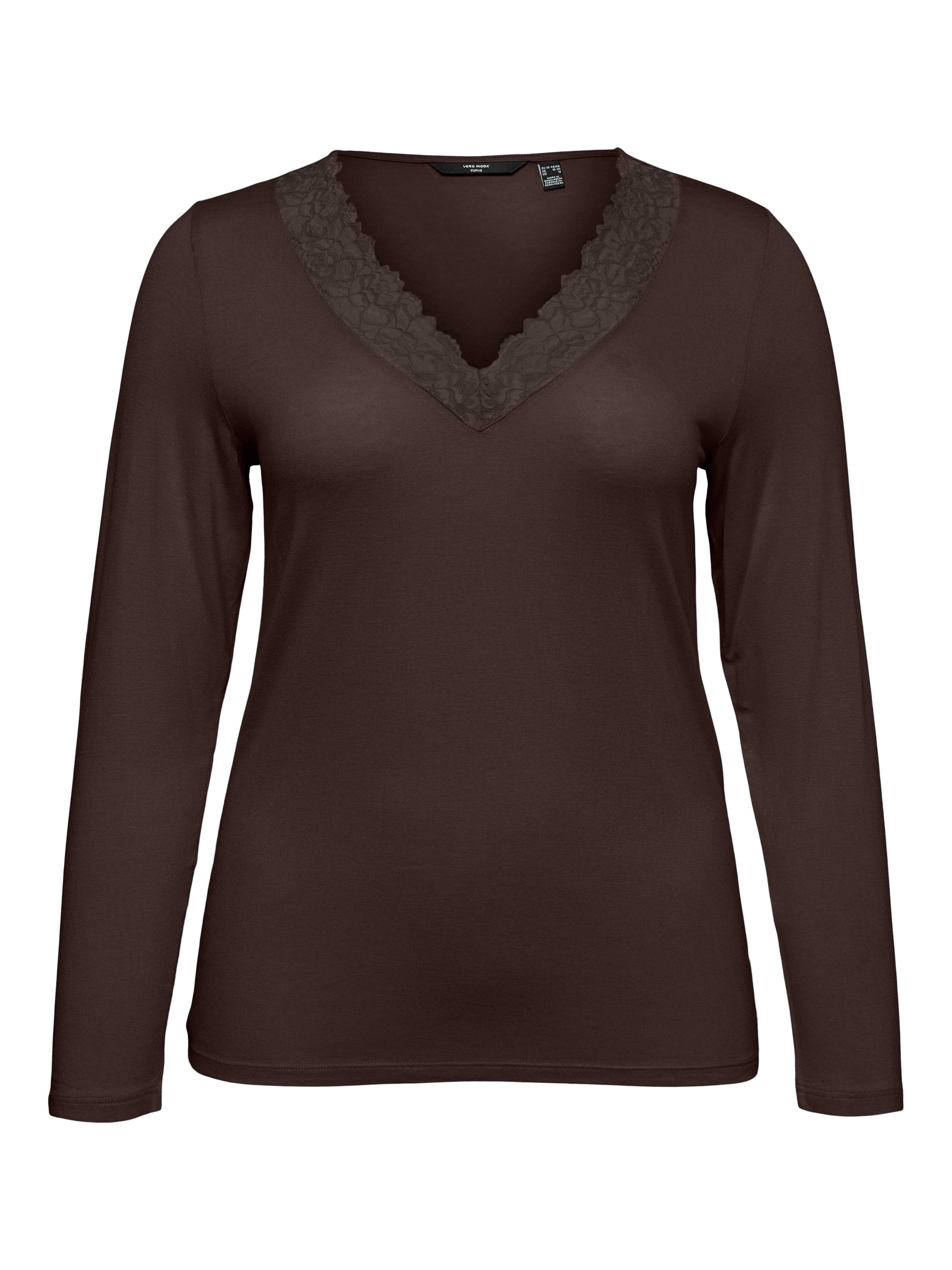 Vero Moda Langarmshirt VMROSA LS V-NECK LACE TOP JRS NOOS CUR Viskosemischung, Spitze, V-Ausschnitt