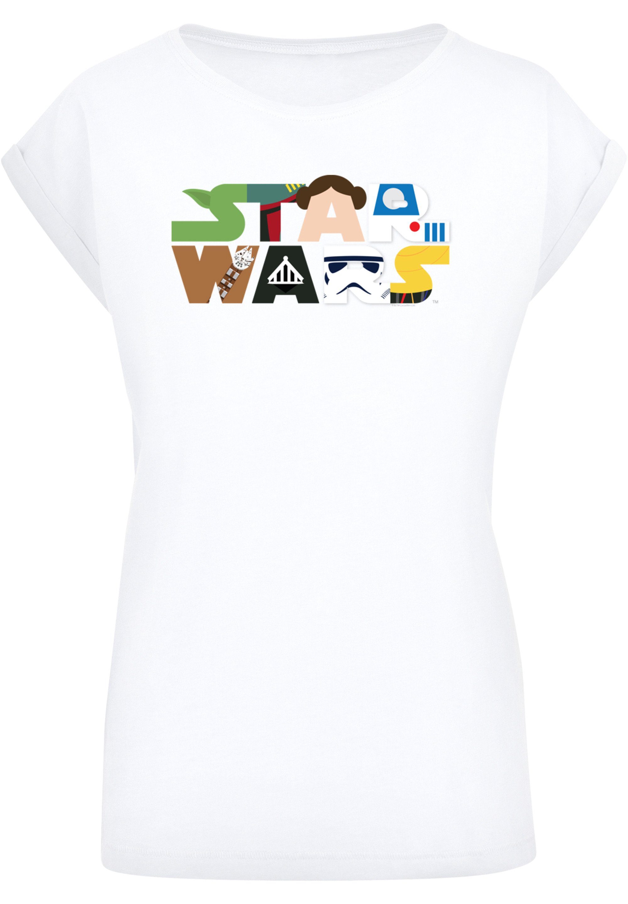 F4NT4STIC Kurzarmshirt Damen Star Wars Character Logo with Ladies Extended Shoulder Tee (1-tlg) white