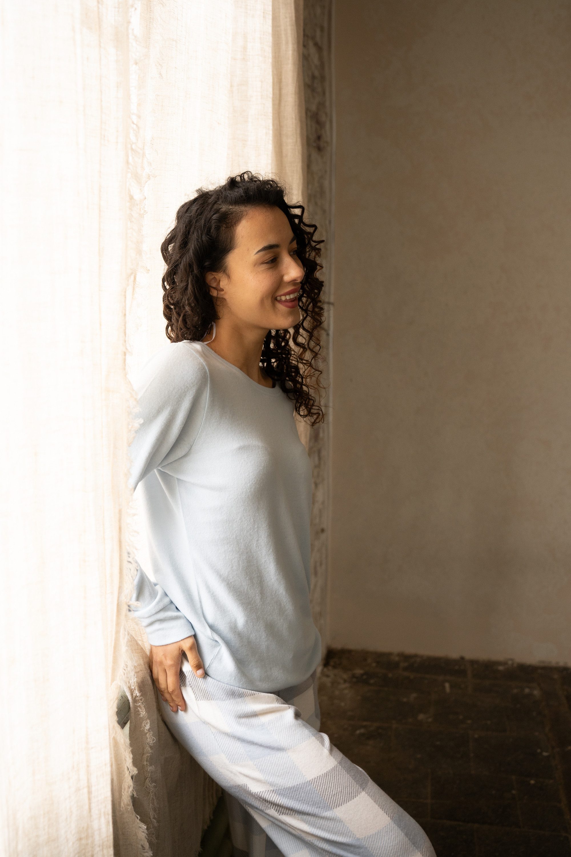 By Louise Pyjamaoberteil Mix & Match (Packung, 1-tlg., 1-teilig) Damen Homewear Strick Relaxshirt lang Mix & Match Shirt Loungewear