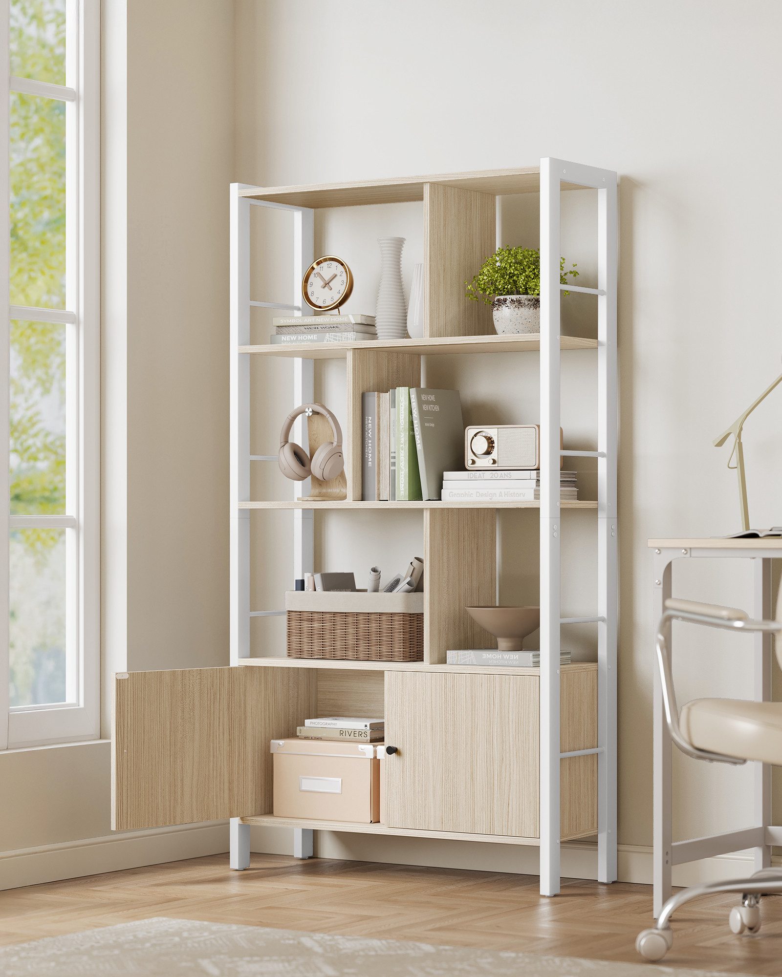 VASAGLE Bücherregal, Standregal, Bücherschrank mit 4 offenen Regalebenen
