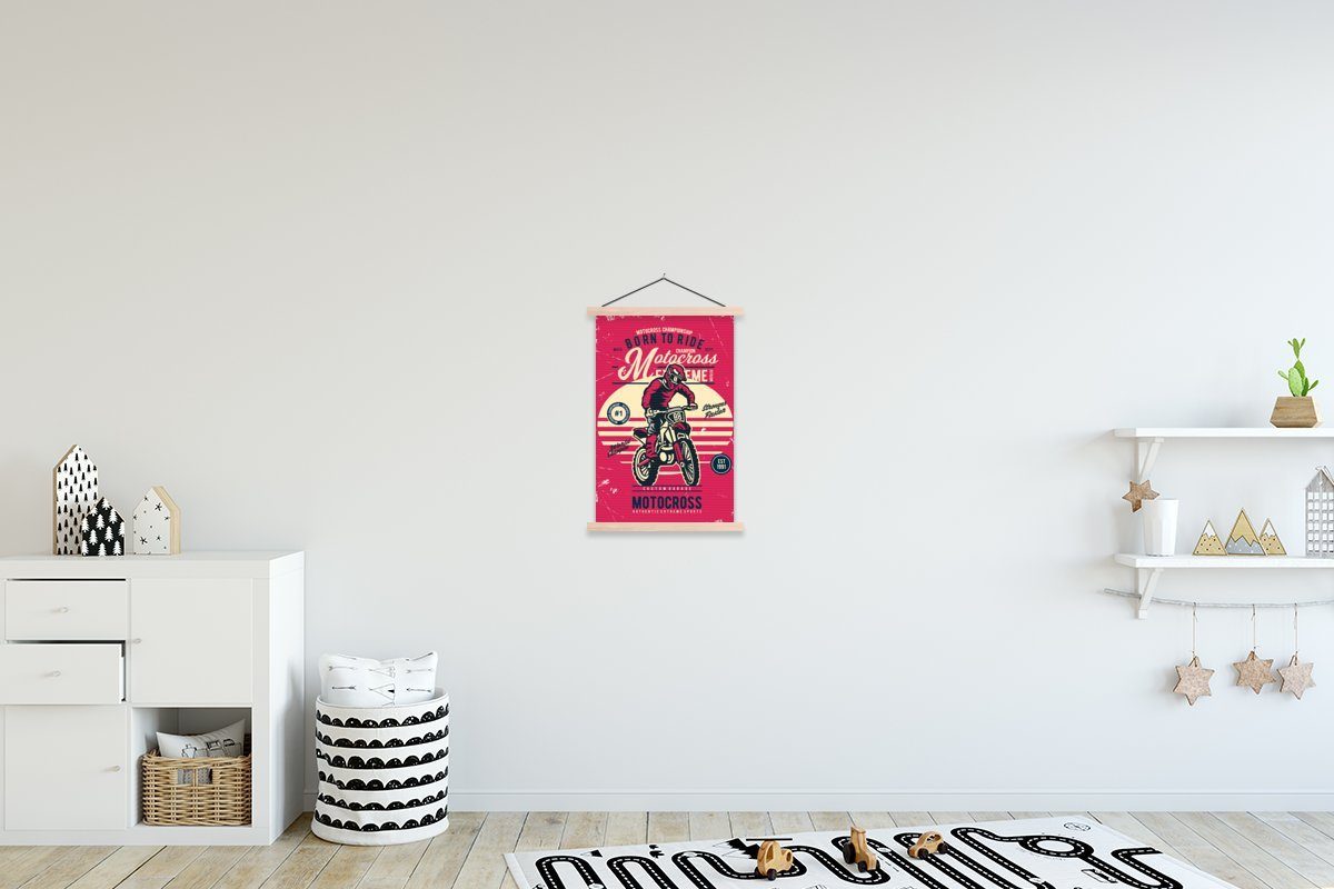 - Textilposter Poster Wohnzimmer, Bilderleiste, Vintage MuchoWow Angebot, Magnetisch - St), Motocross Posterleiste, für (1