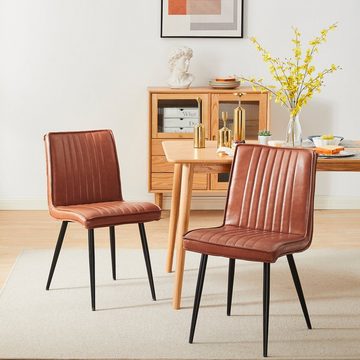 CLIPOP Esszimmerstuhl Gepolsterter Stuhl (2er Set), Küchenstuhl aus Kunstleder mit weicher Rückenlehne und Metallbeinen