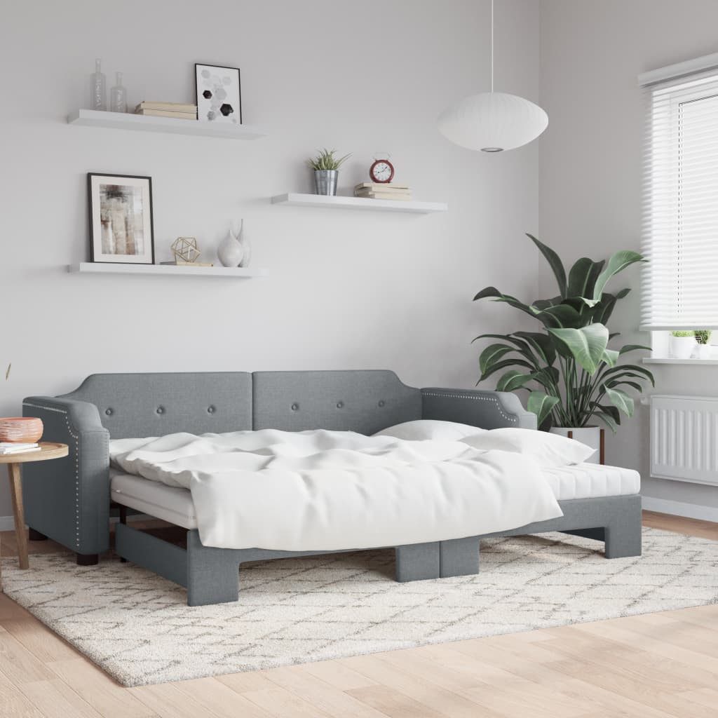 furnicato Bett Ausziehbares 2-in-1-Tagesbett Sofa Hellgrau 223x90x66,5 cm (1-tlg), Schlafsofa mit zwei Schaumstoffmatratzen für das Gästezimmer
