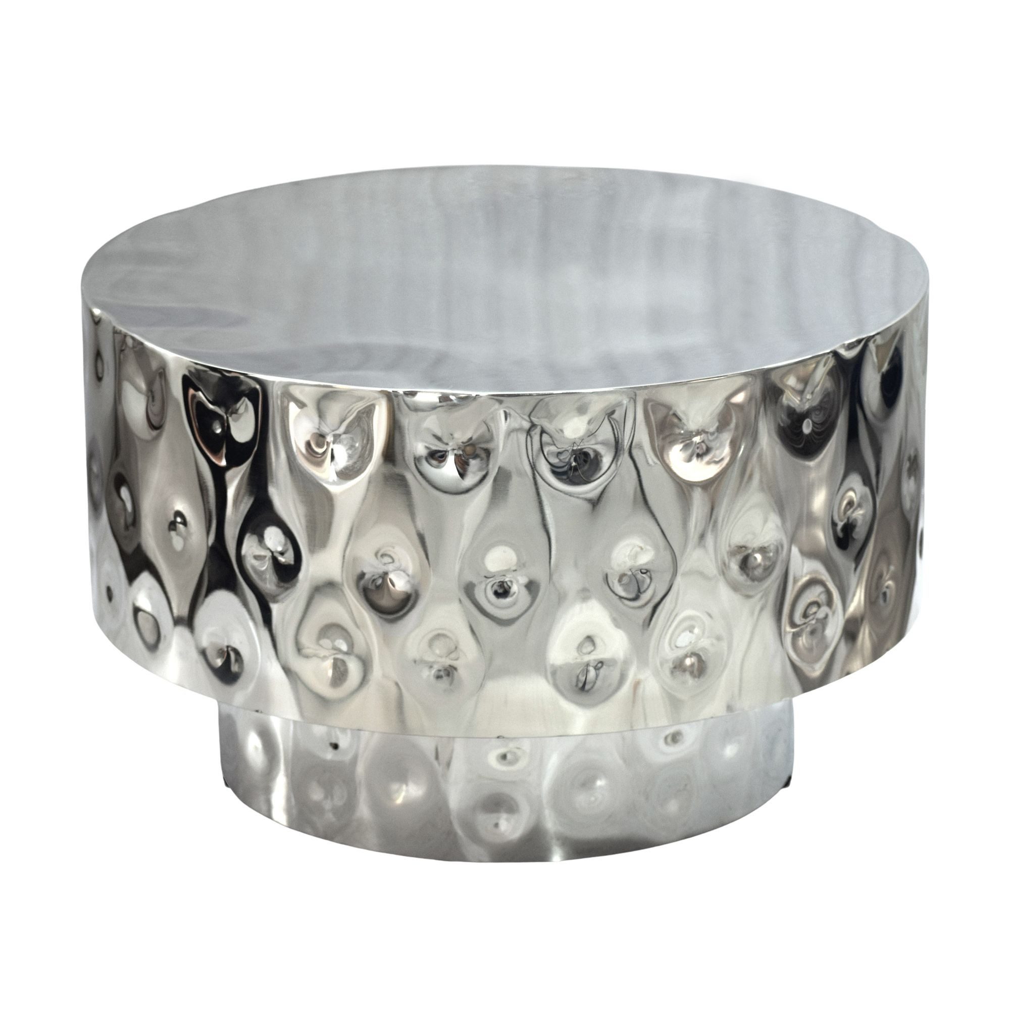 Wohnling Couchtisch WL7.542 Sofatisch Wohnzimmertisch Aluminium rund 60cm Beistelltisch (Stilvoller Kaffeetisch in edler Trommelform), Pflegeleichter Ablagetisch fertig montiert