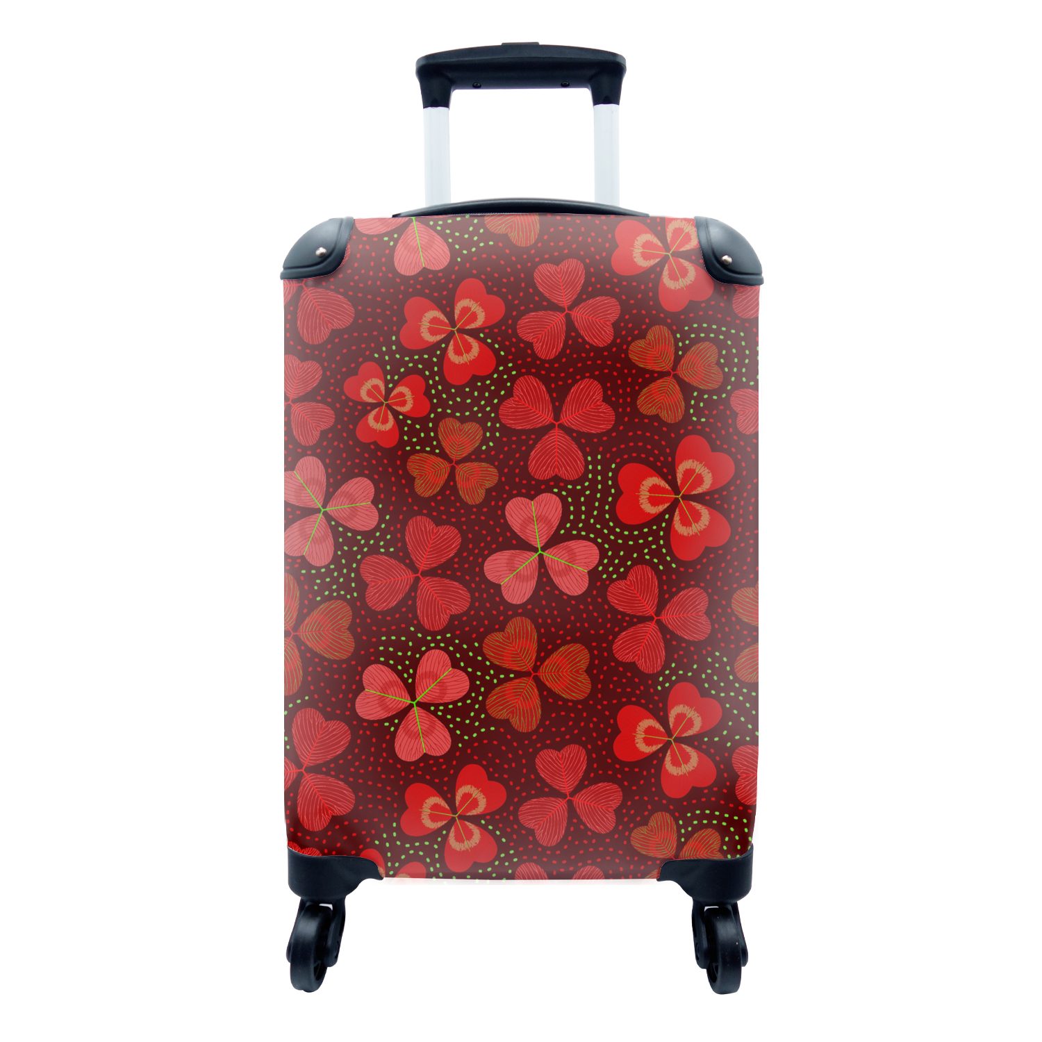 MuchoWow Handgepäckkoffer Muster - Klee - Rot, 4 Rollen, Reisetasche mit rollen, Handgepäck für Ferien, Trolley, Reisekoffer