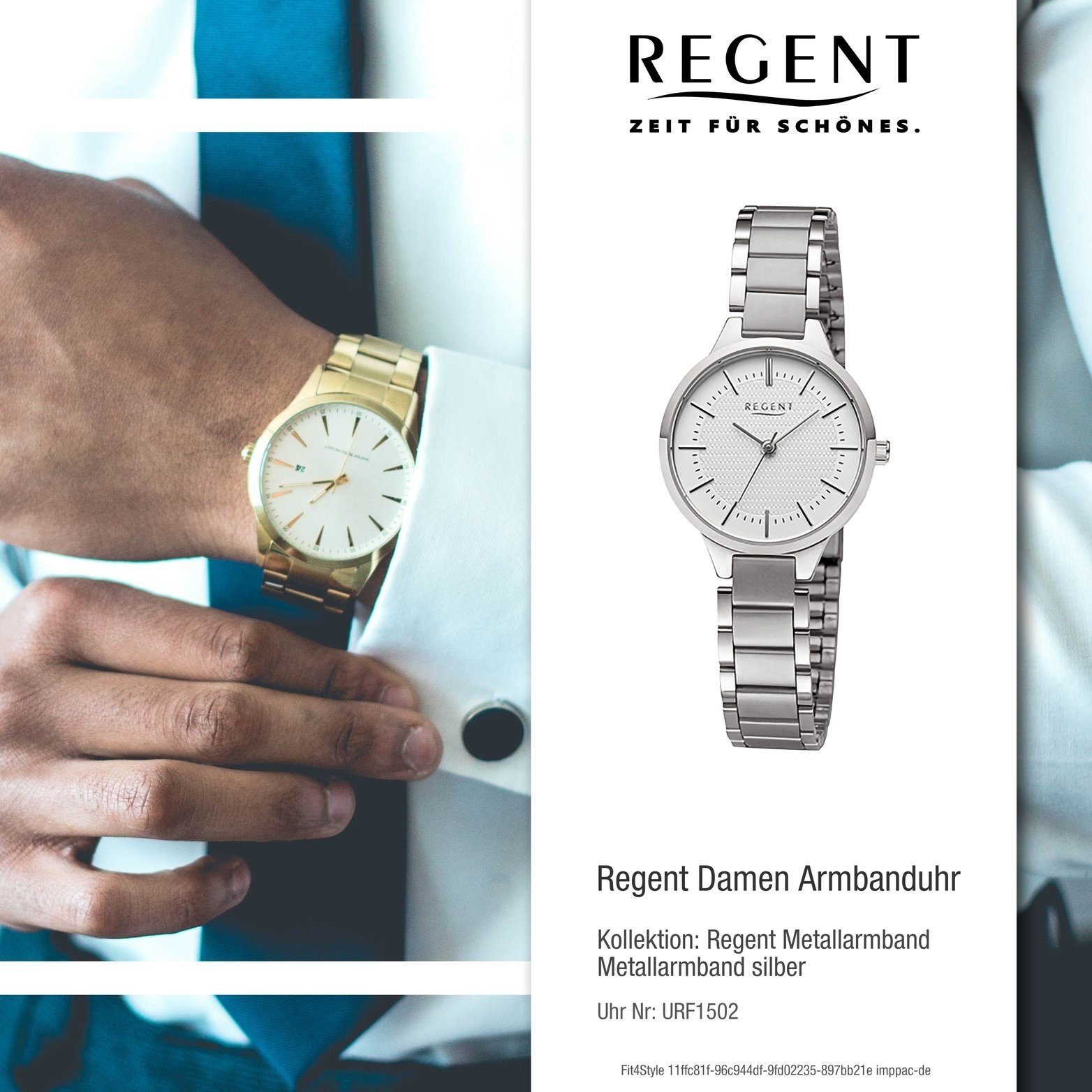 Regent (ca. 28mm) Regent Damenuhr rundes Analog, grau, Damen Gehäuse, Armbanduhr groß Quarzuhr silber, Metallarmband