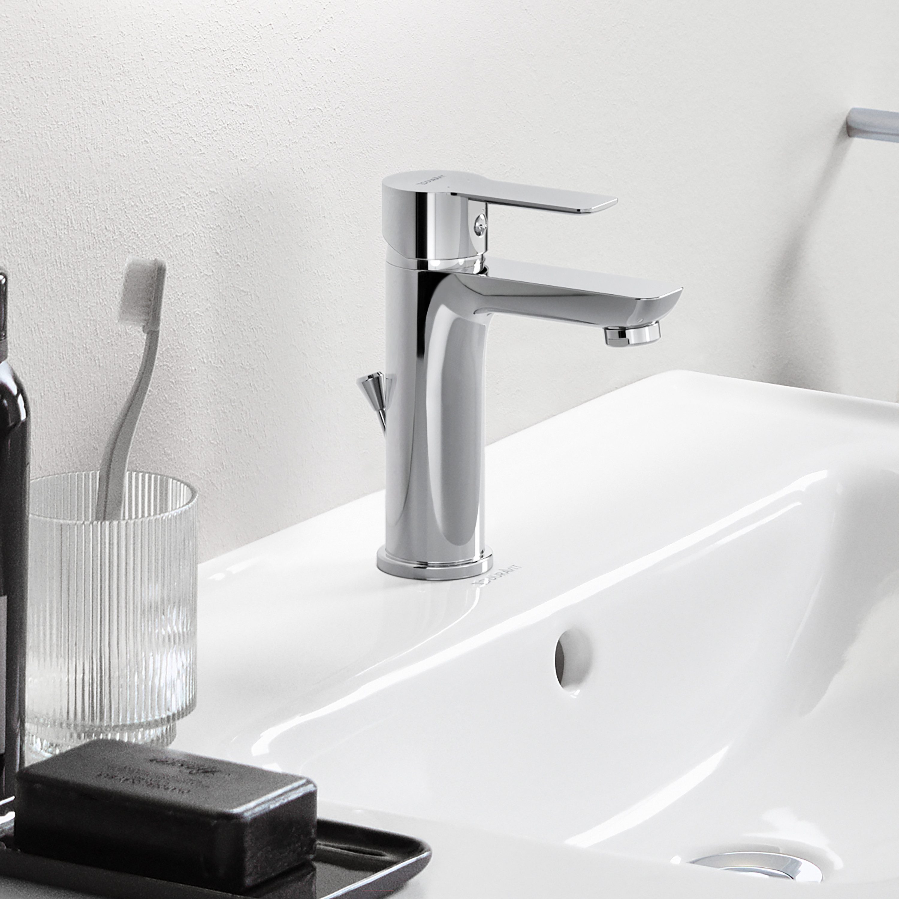 Duravit Badarmatur Waschtischarmatur A.1 M (Armatur) Chrom, mit Zugstangen-Ablaufgarnitur, AirPlus Strahl