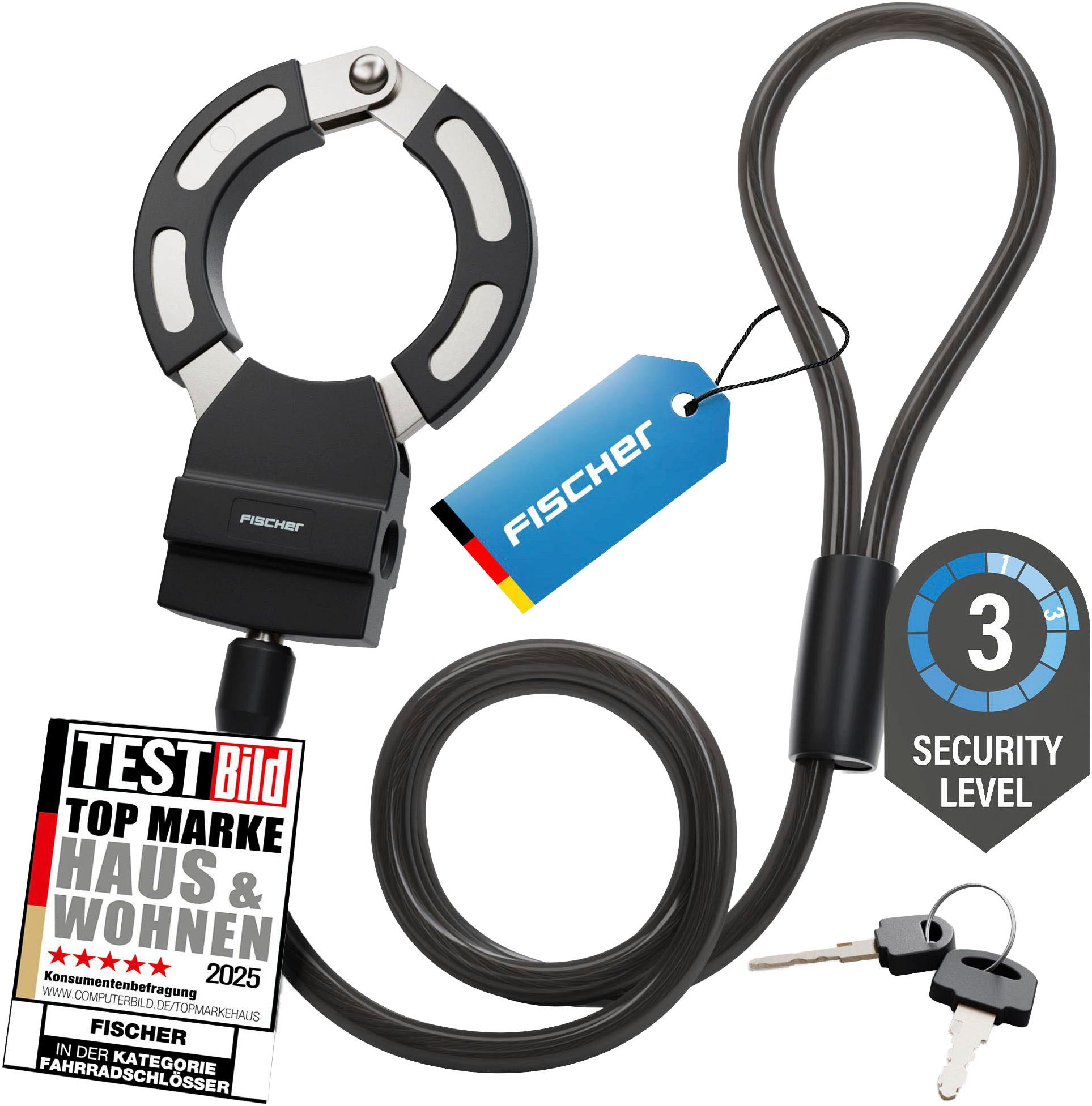 FISCHER Fahrrad Rahmenschloss Handschellenschloss RK110/8