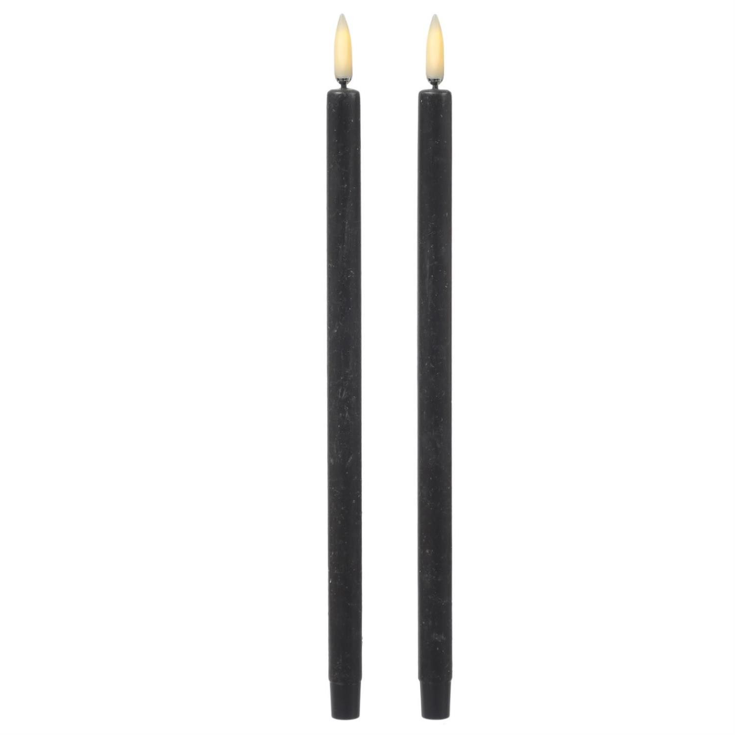 LED-Kerze LED Stabkerzen Thea dünne Tafelkerzen Echtwachs H: 25cm schwarz 2Stk