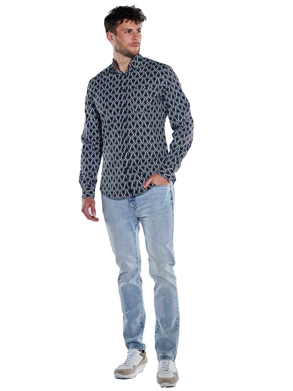 emilio adani Langarmhemd Herren Langarm-Hemd gemustert, Saphirblau