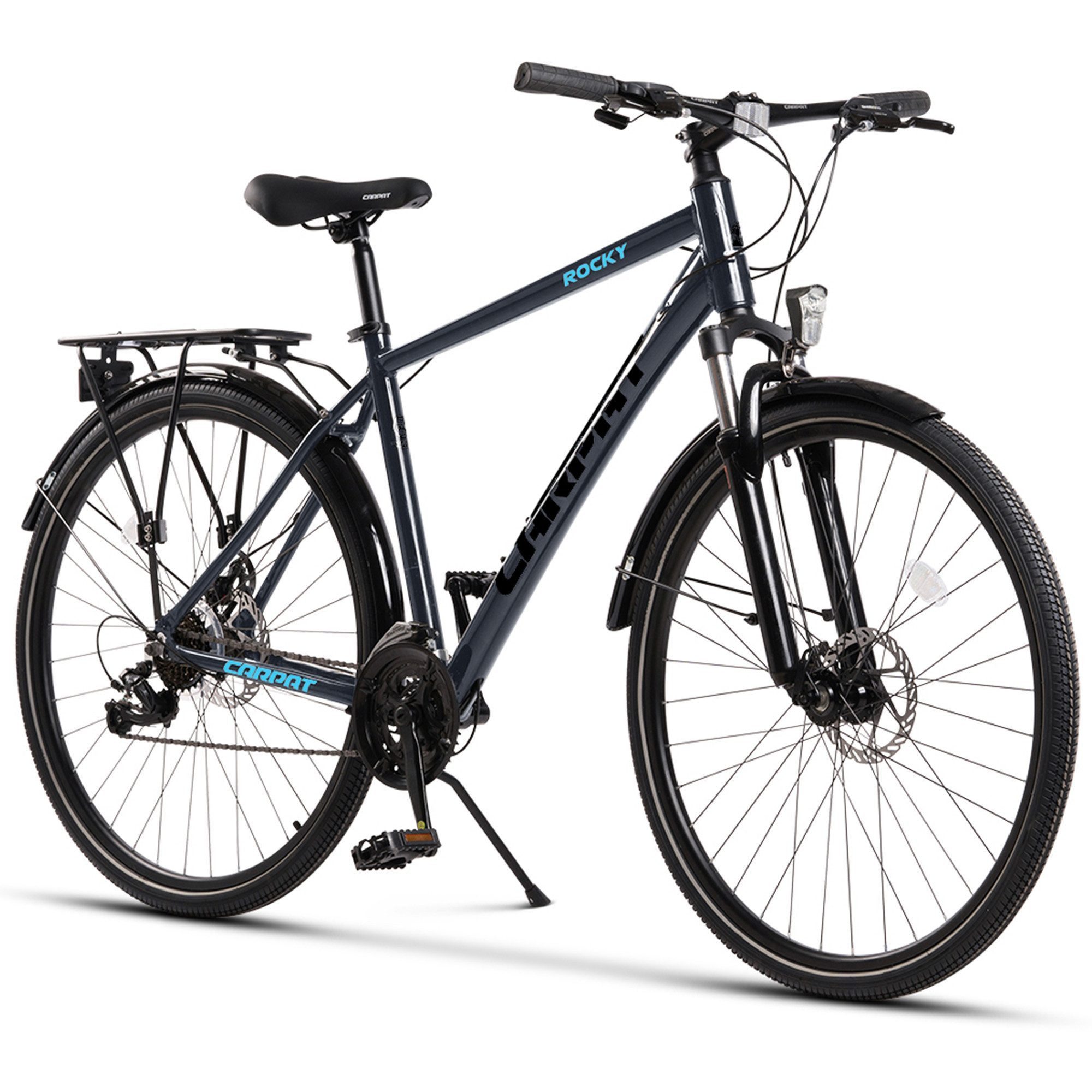 CARPAT SPORT Trekkingrad 28 Zoll Trekking Bike City Fahrrad für Damen Herren, 21 Gang Shimano Tourney Schaltwerk, (Aluminium Rahmen, Mechanische Scheibenbremse), Rennrad, Mountainbike, City Commuter Citybike Fahrrad