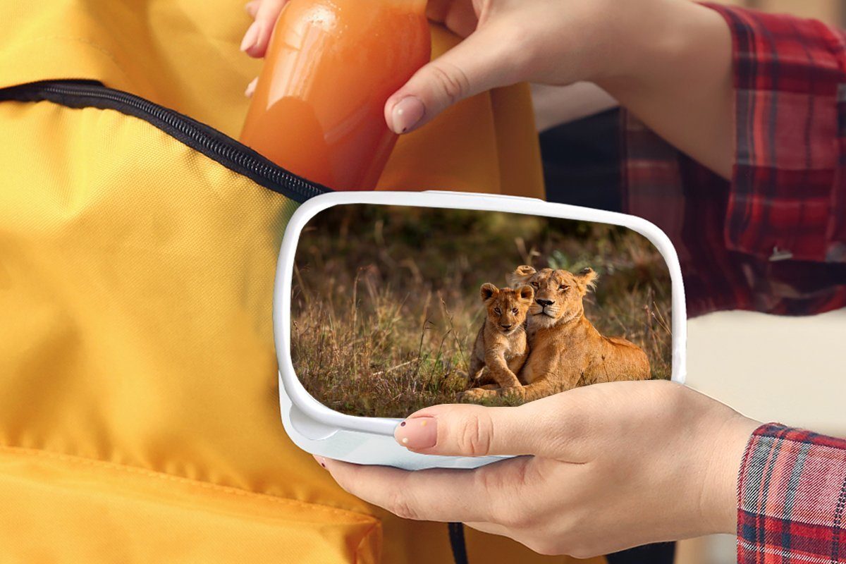 Kunststoff, und für Wildtiere weiß (2-tlg), Brotbox Mädchen - für MuchoWow Kinder Lunchbox Erwachsene, Porträt, Brotdose, Jungs - Licht und