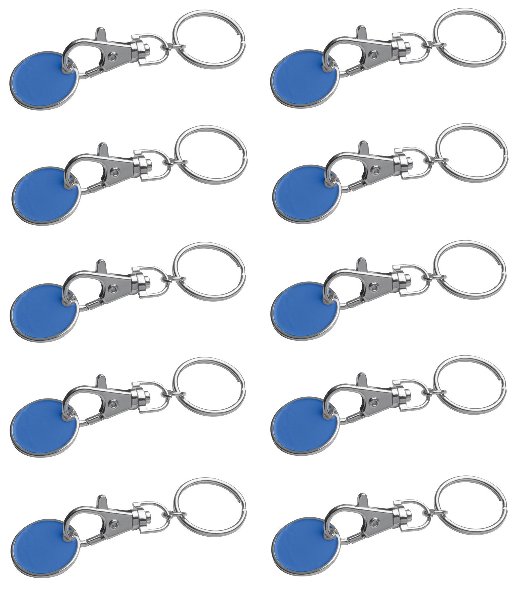 Schlüsselanhänger 10x Metall Schlüsselanhänger mit Einkaufschip / Farbe: blau