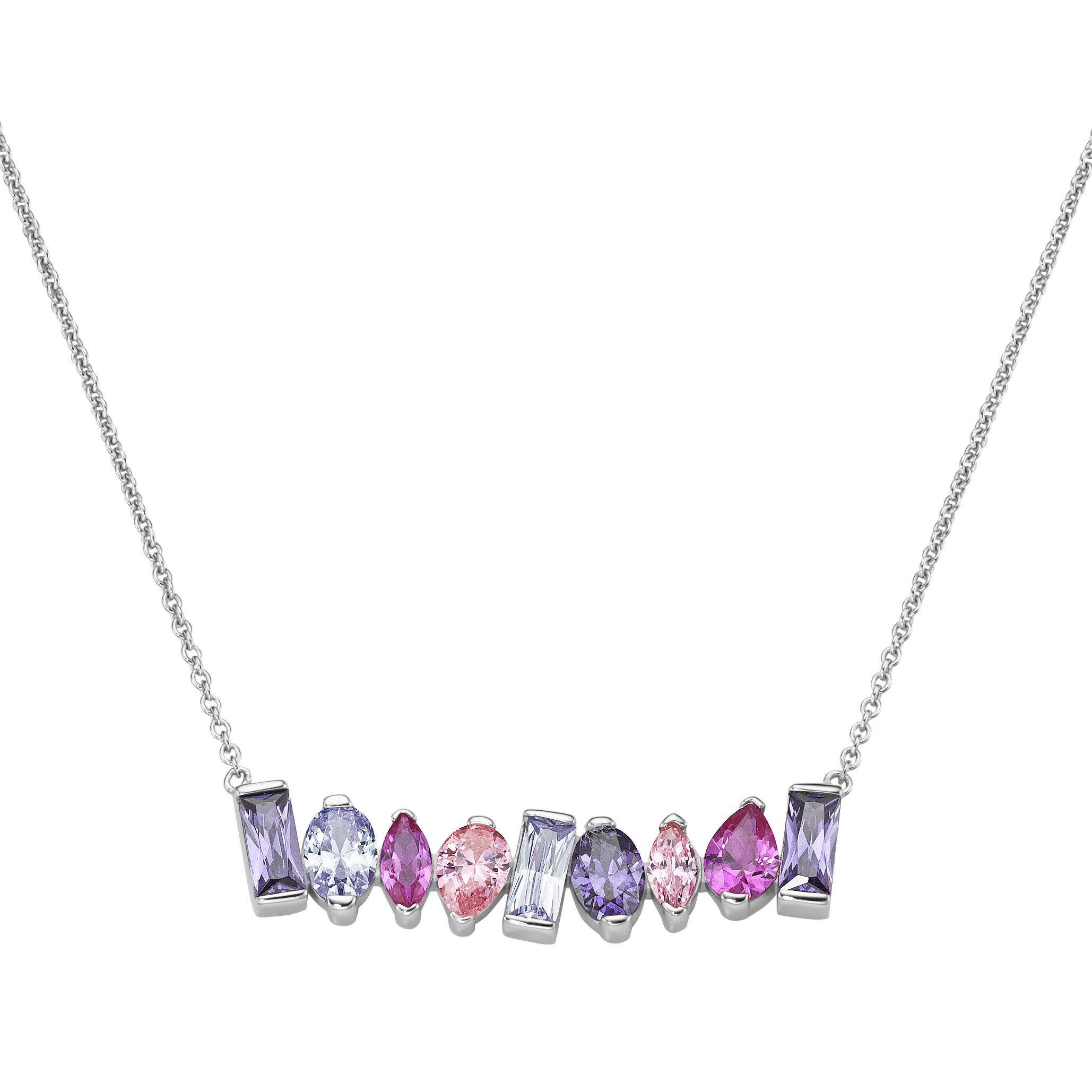 Collier Korund pink und Zirkonia mehrfarbig, Silber 925