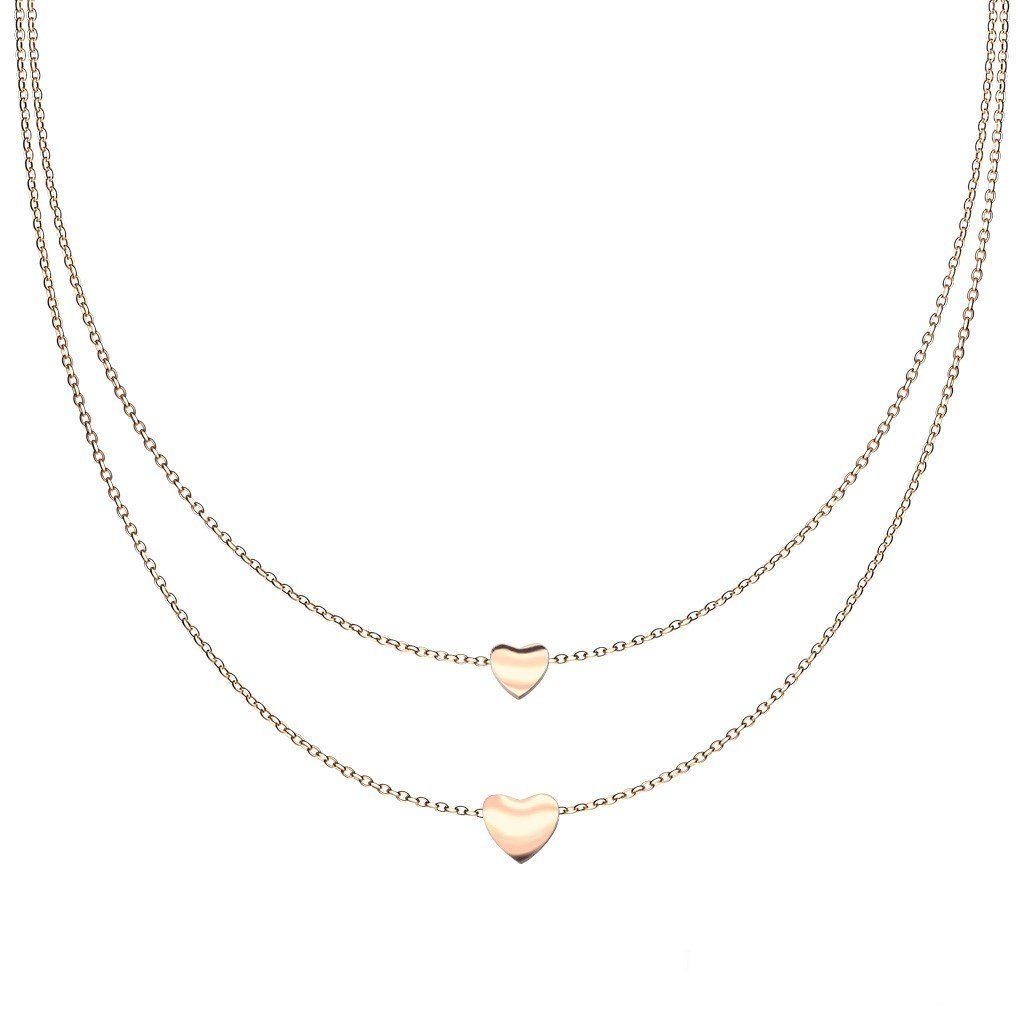 BUNGSA Ketten-Set Doppelkette mit zwei Herzen verschiedene Varianten aus Edelstahl Damen (1-tlg), Halskette Necklace rosegold | Edelstahlketten