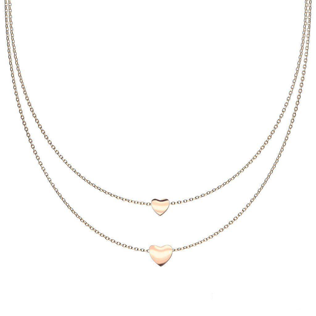 BUNGSA Ketten-Set Doppelkette mit zwei Herzen Edelstahl Damen Roségold (1-tlg), Halskette Necklace