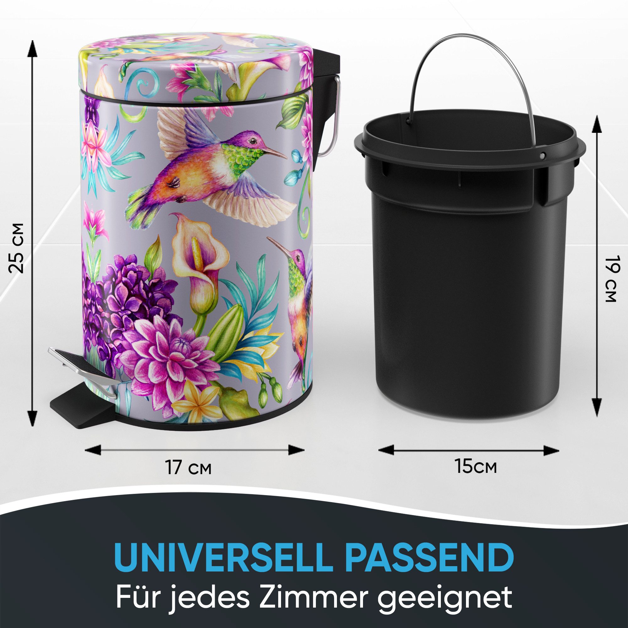 Sanilo Kosmetikeimer mit Motiv, viele schöne Bad Mülleimer zur Auswahl, 3 Liter, Abfalleimer mit Absenkautomatik & Innenbehälter