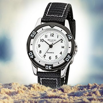 Regent Quarzuhr Regent Kinder-Armbanduhr schwarz Analog, (Analoguhr), Kinder Armbanduhr rund, klein (ca. 29mm), Textil, Stoffarmband