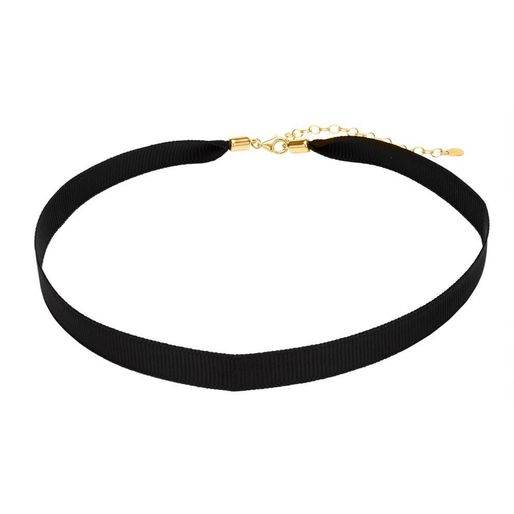 Unique Collier Schwarzer Choker 925er mit Silberverschluss gold SN0466