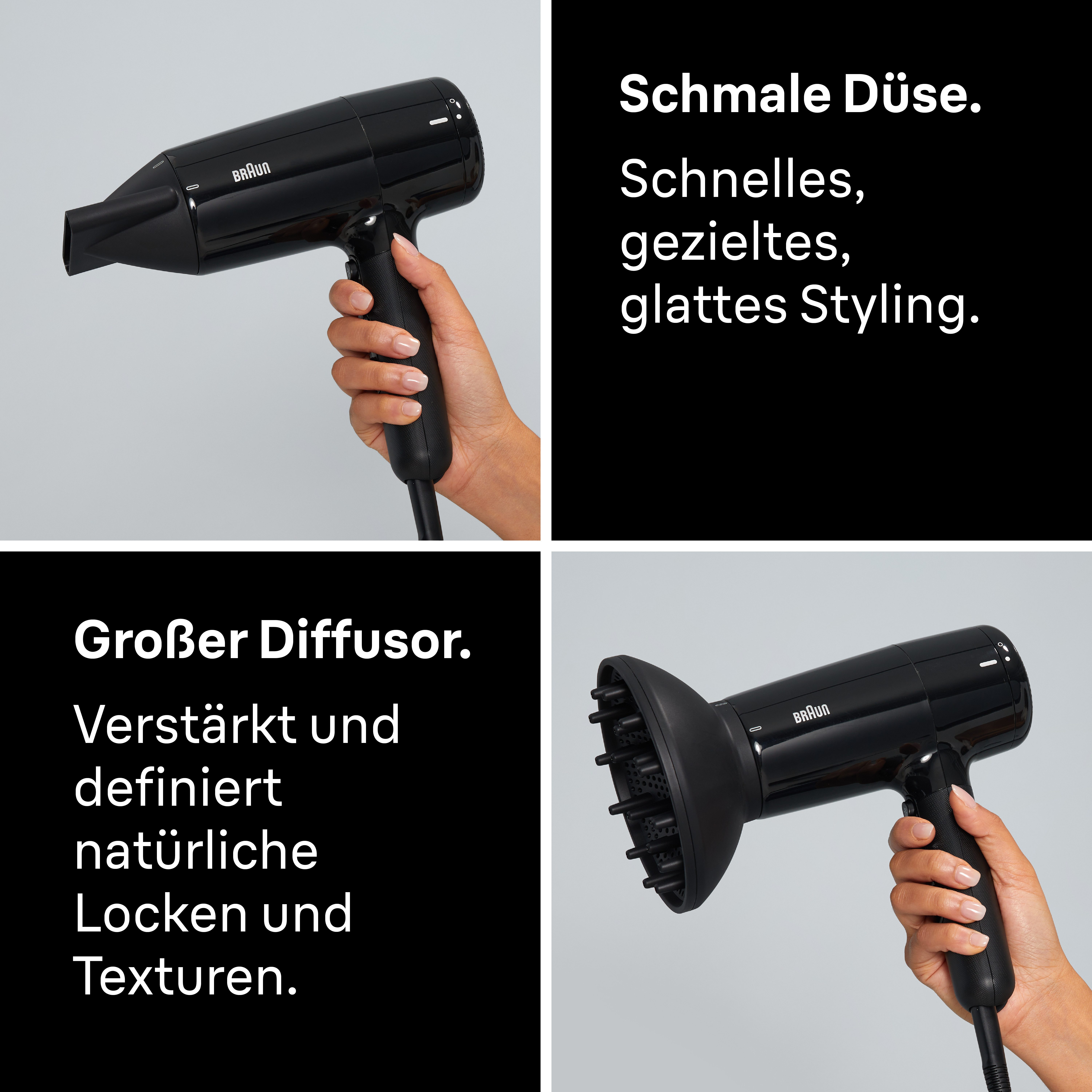 Braun Haartrockner HD2.15, mit Diffusor für Locken, BRHD215E, 2100 W, 2100W, Föhn mit 2 Aufsätzen, ohne Hitzeschäden, Kabelaufwicklung – Bild 4 von 5