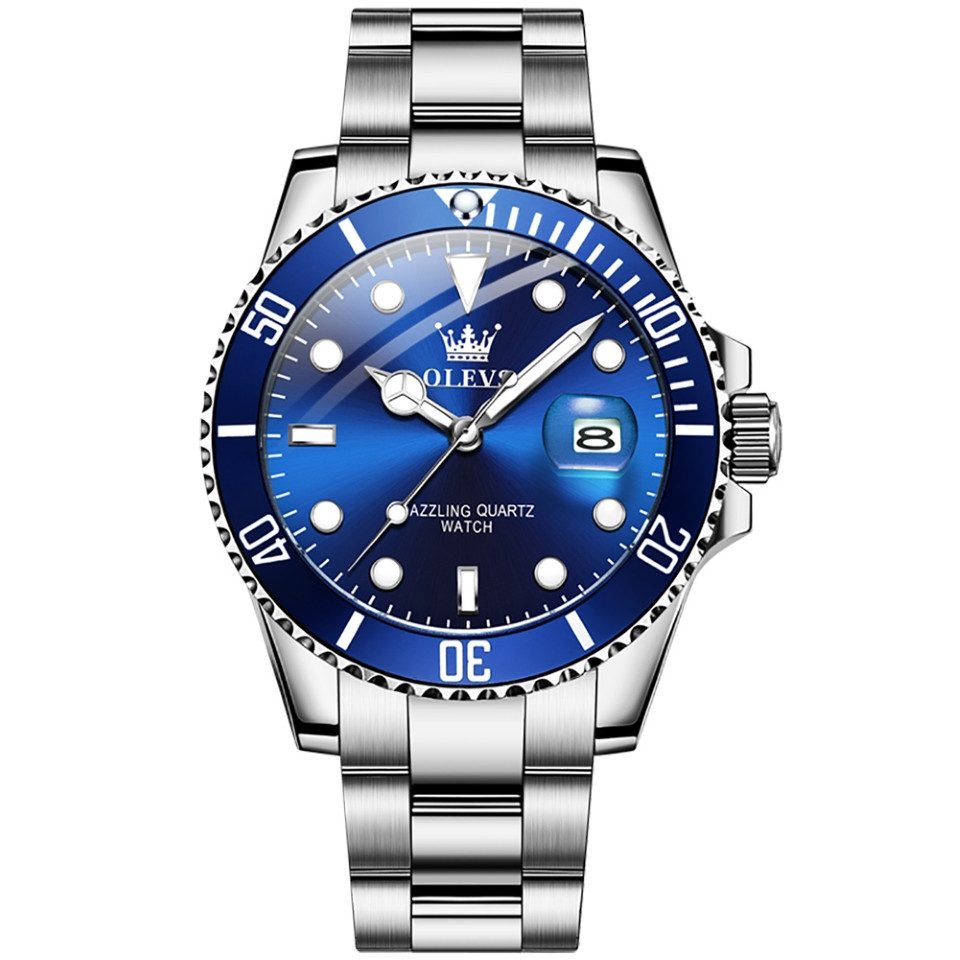 OLEVS Quarzuhr Herrenuhr Diver Luxusuhr Edelstahl Wasserdicht Armbanduhr Olevs 5885, Luxus Herrenuhr im Diver Style - mit Geschenkbox!
