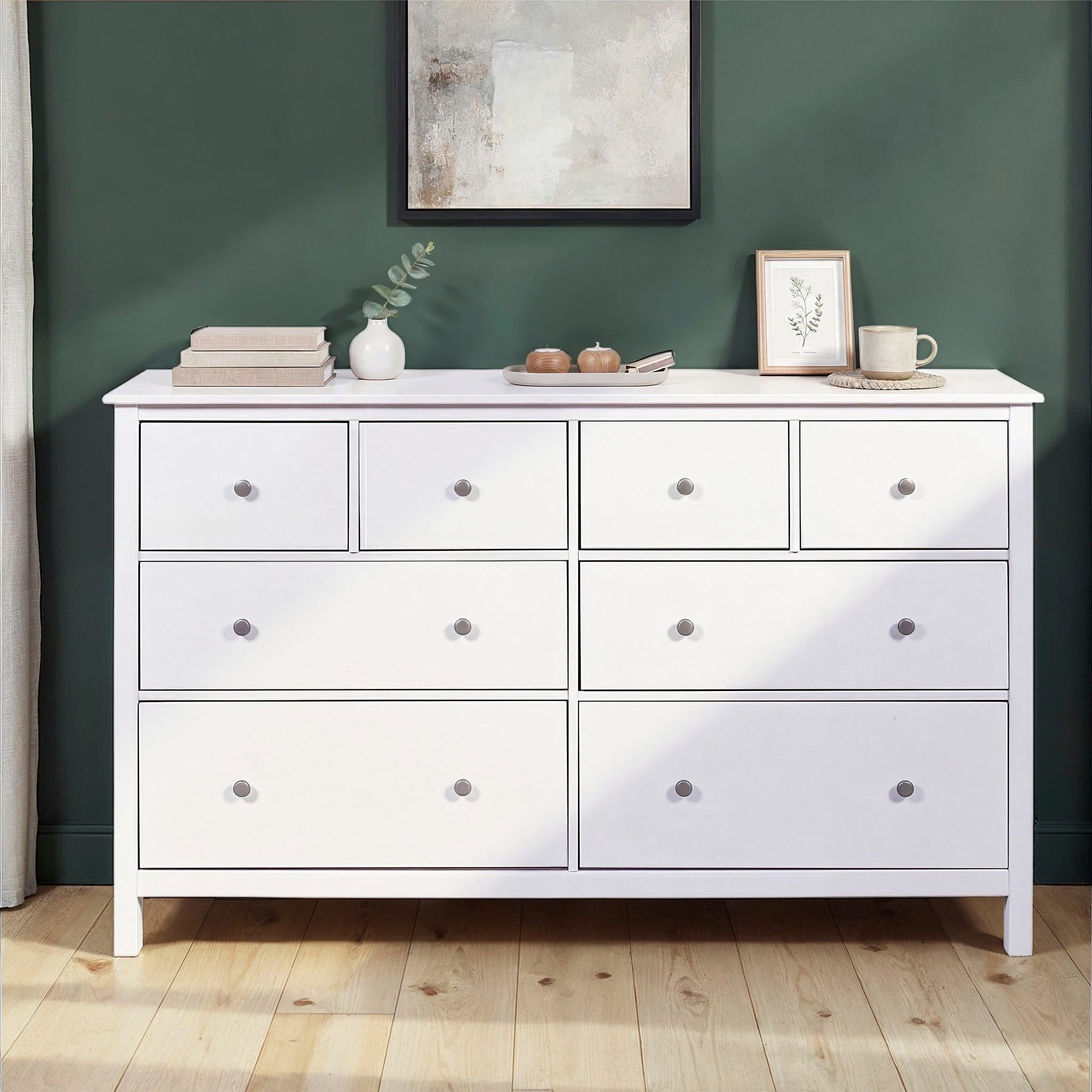 Inter Link Schubkastenkommode Pinora, Kiefer Massivholz, Weiss, 160 x 39,50 x 96 cm, viel Stauraum (1 St), Sideboard im modernem Skandi Look, 8 Schubladen, Aufbewahrungsschrank