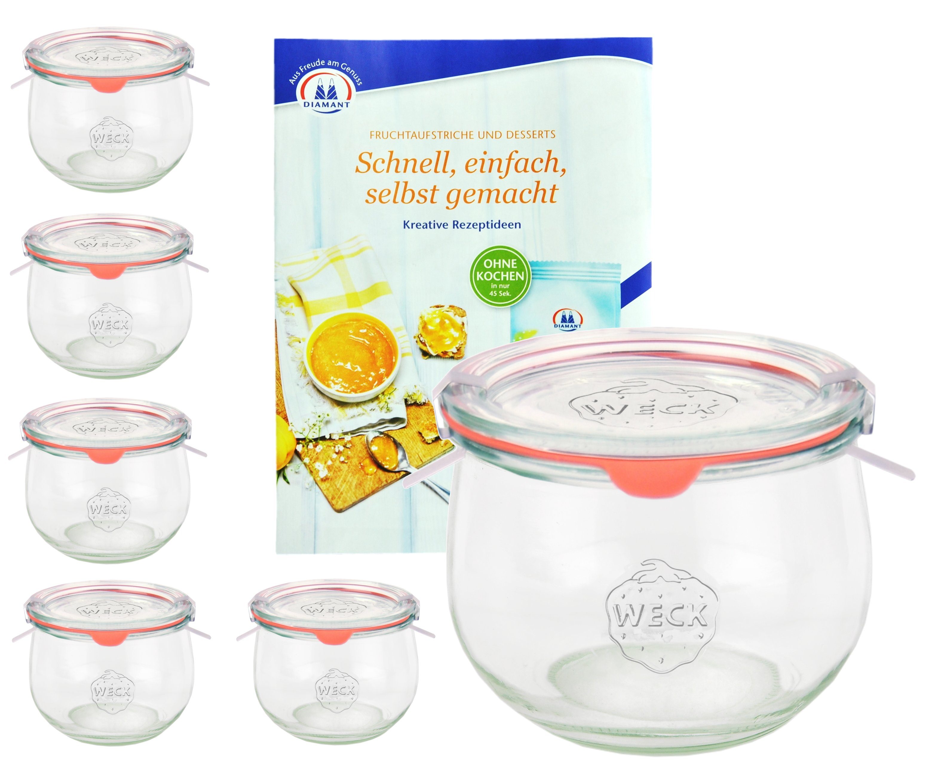 Einmachglas 6er Set Weck Gläser 580ml Tulpengläser Glasdeckel Einkochringe Klammer