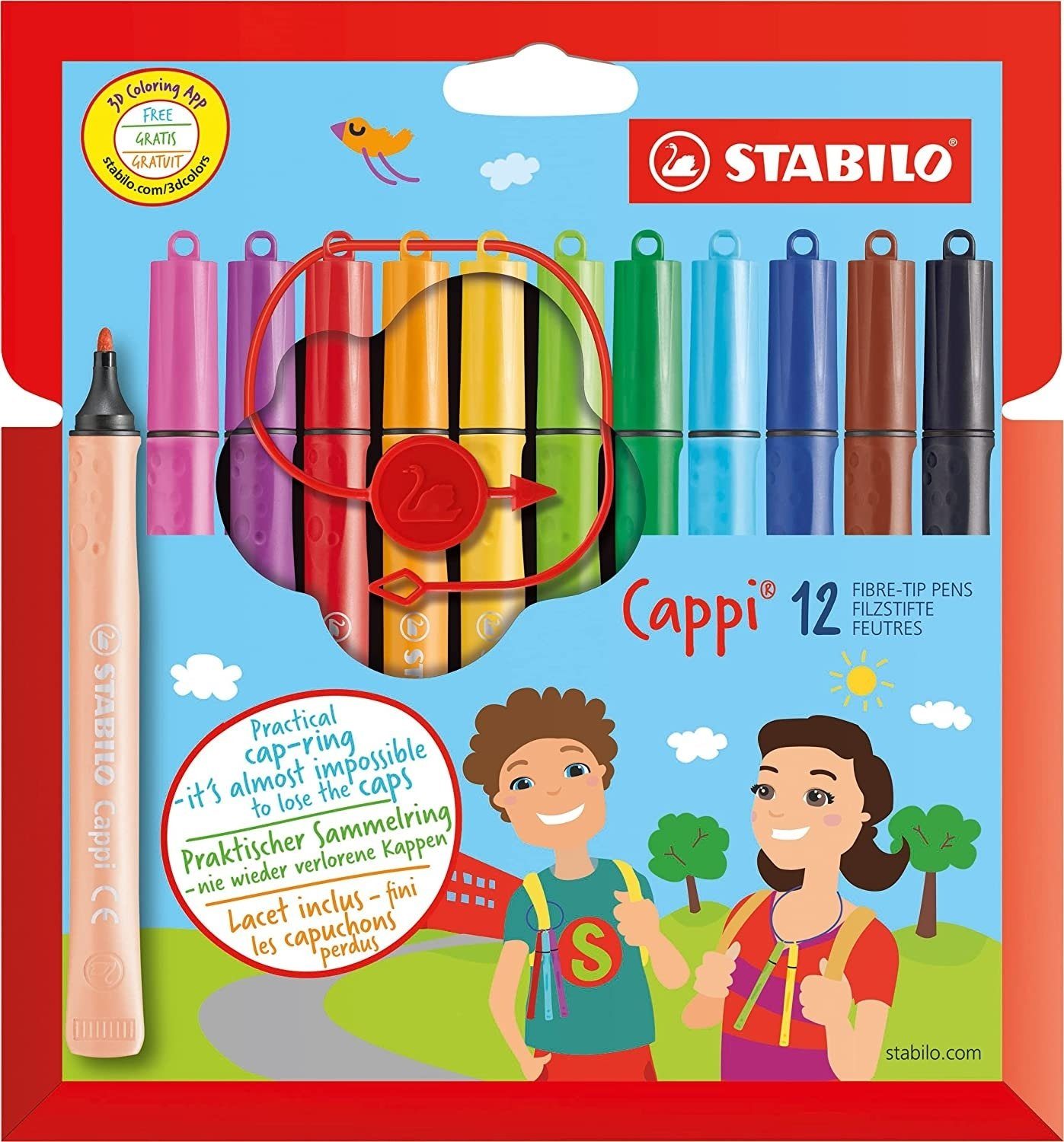 Schulstift STABILO Cappi Kappenring - Pack Filzstift mit Filzstift 12er STABILO Bürostif-