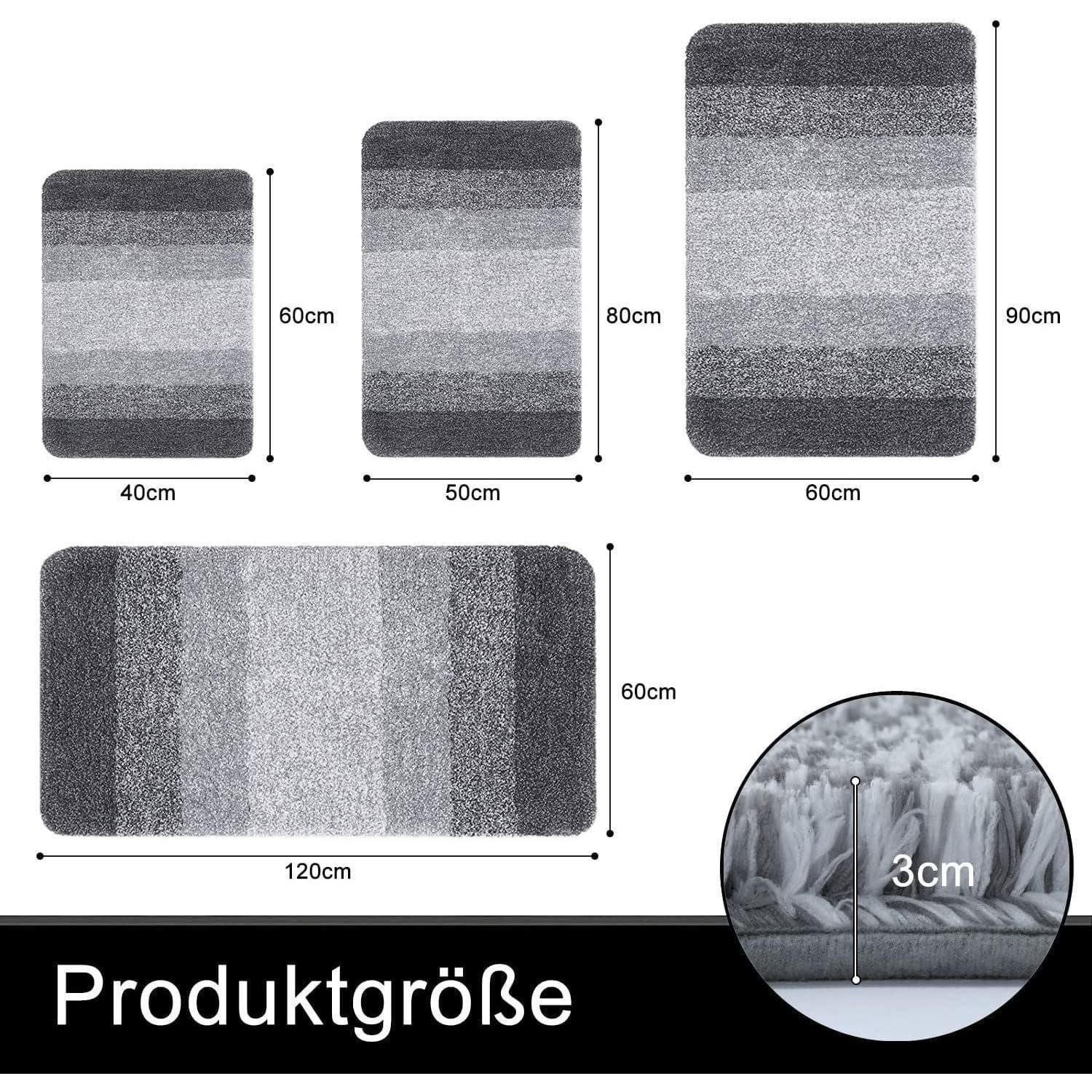 LuxusKollektion Badematte Badezimmerteppich Rutschfest Waschbar Mikrofaser 60x120 cm Grau – Bild 2 von 5