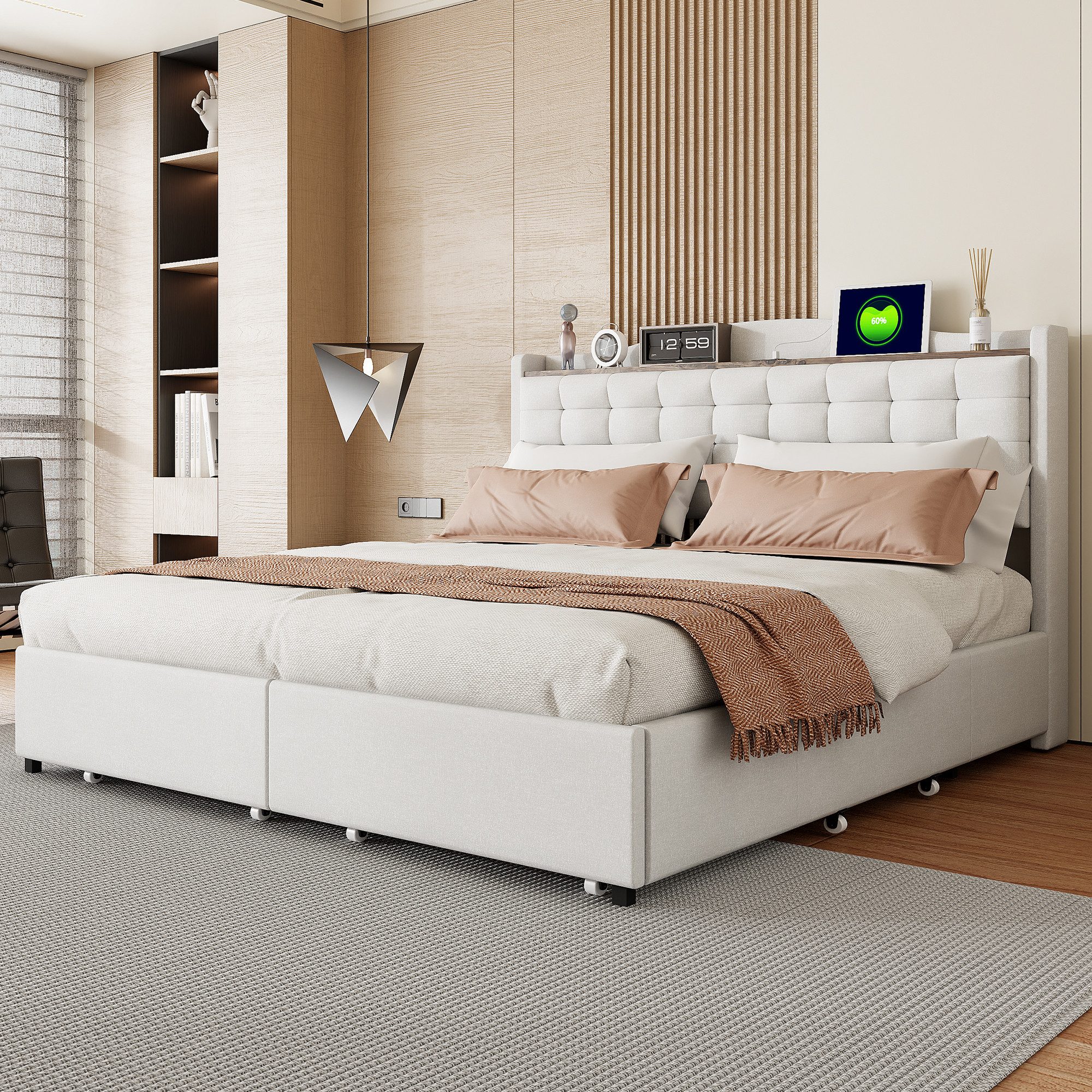 Flieks Polsterbett, Doppelbett 160x200cm mit USB-Ladeanschluss günstig online kaufen