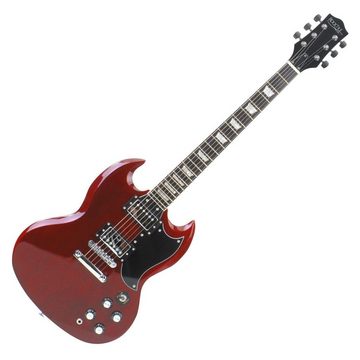 Rocktile E-Gitarre Pro S-Red elektrische Gitarre Cherry, Double Cut, Starter-Set, inkl. Amp, Gigbag, Kabel, Plektren, Schule & Saiten