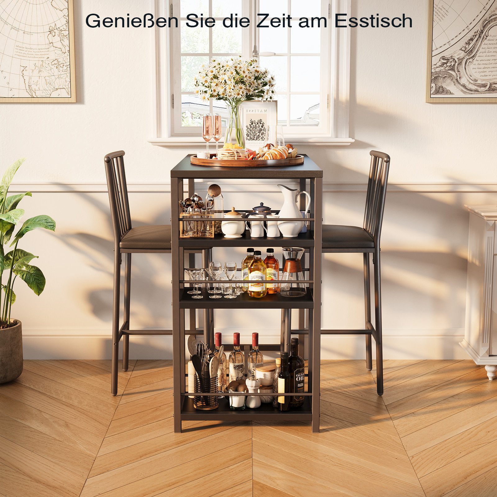 Bealife Bartisch Set 3-tlg,Esstisch/2 Stühlen,mit 3 Regalfächern Stehtisch günstig online kaufen