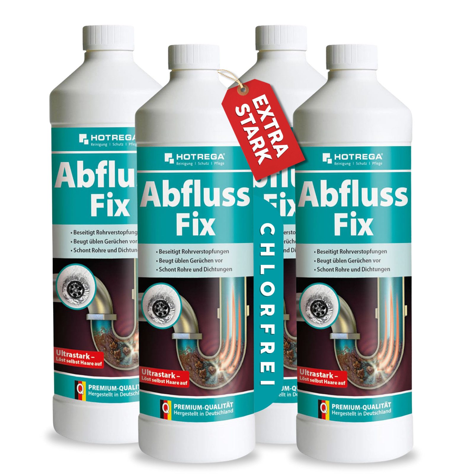 HOTREGA® Abfluss Fix Abflussreiniger Abflussfrei 1L Konzentrat Средства для чистки труб (für Küche, Dusche, WC & Bad gegen Haare, Fett & Verstopfungen)