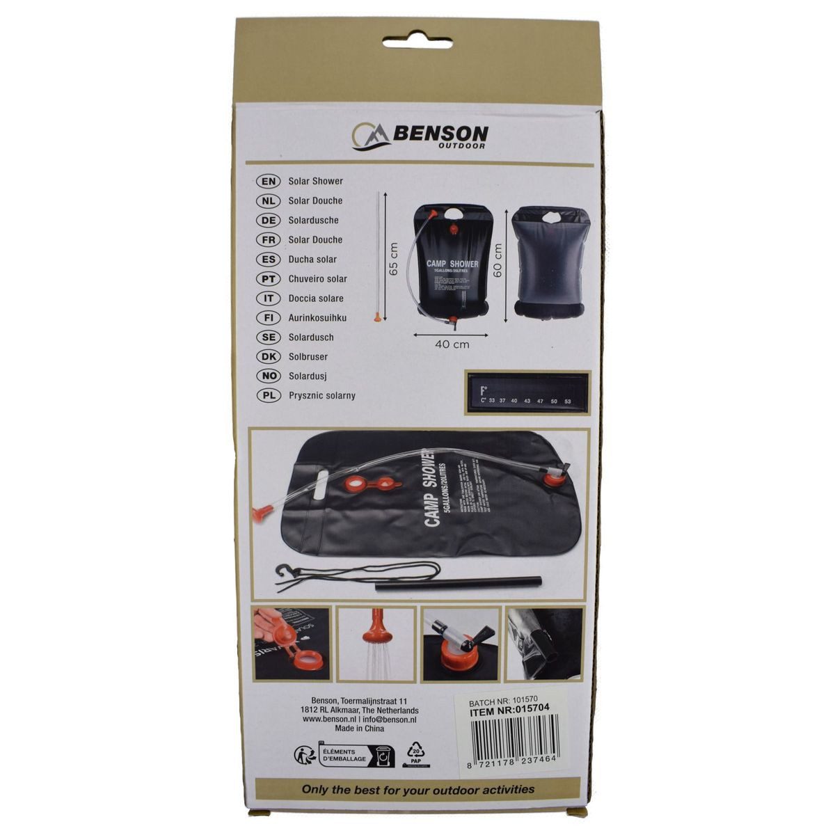 BENSON Regner Solardusche Camping 20L aus Kunststoff, Solardusche