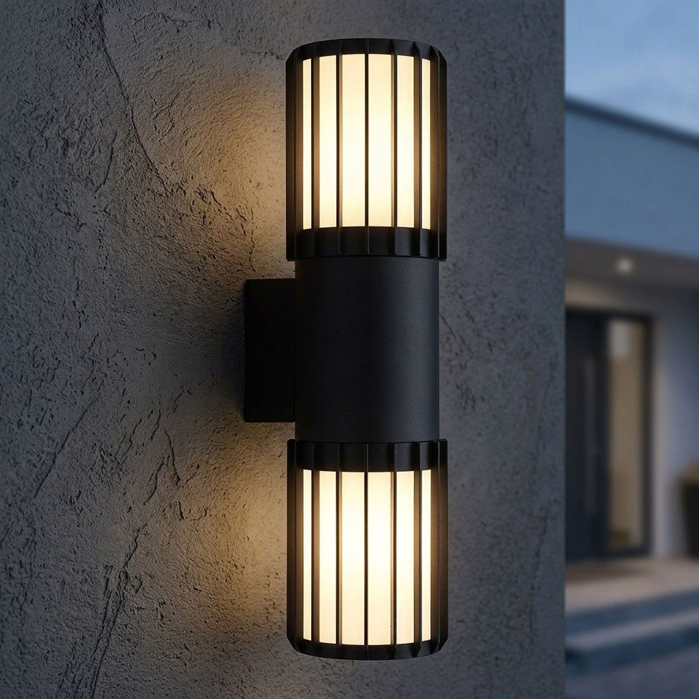 GLOBO LIGHTING Wandleuchte, Leuchtmittel nicht inklusive, LED Außenwandleuchte Wandlampe Alu Anthrazit Gitteroptik IP54 H 38 cm