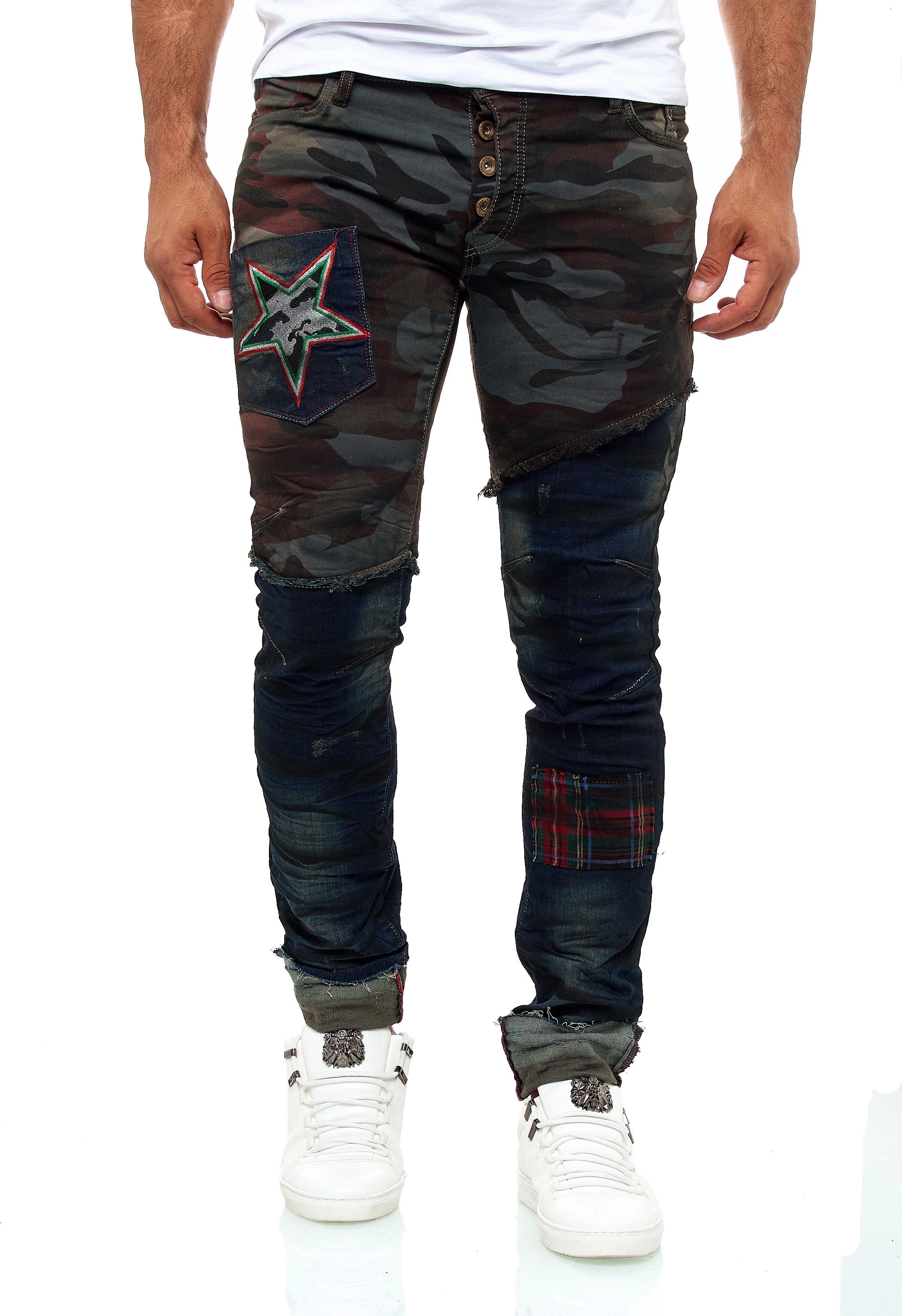 Slim-fit-Jeans KINGZ Army-Look im