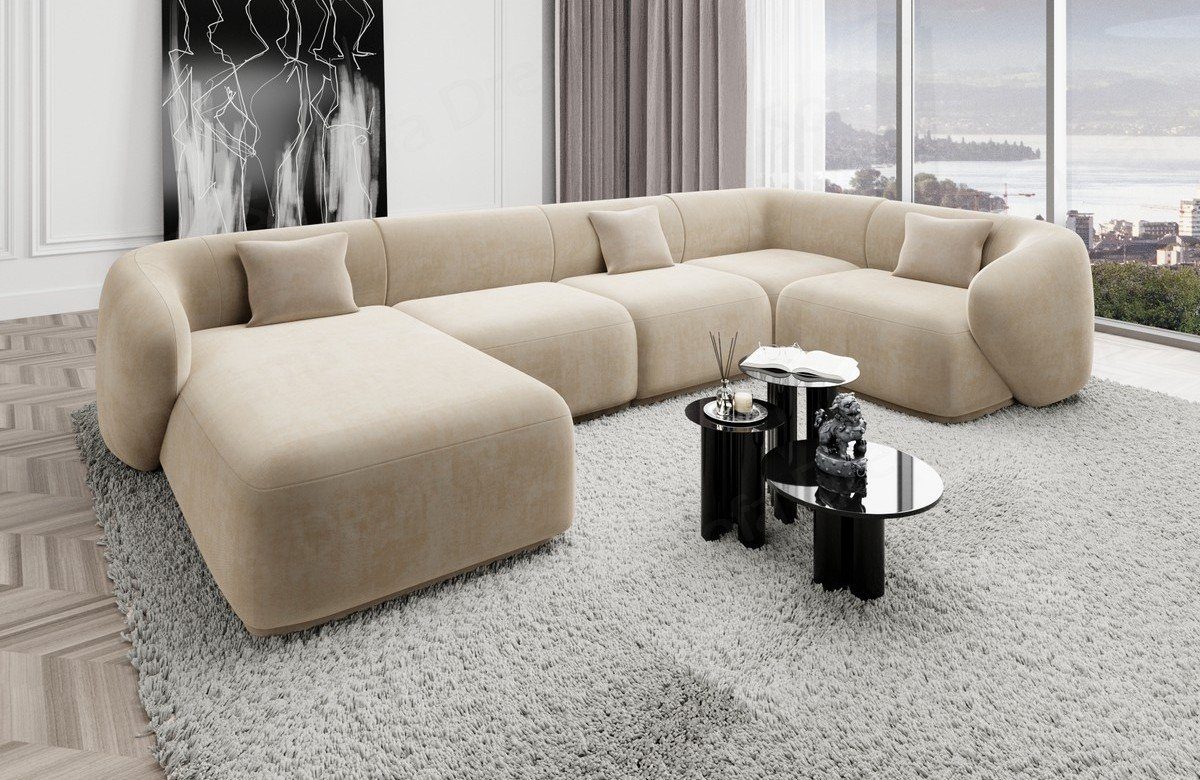 Sofa Dreams Wohnlandschaft Designer Stoff Sofa Marbella U Form Samtstoff Stoffsofa, Loungesofa