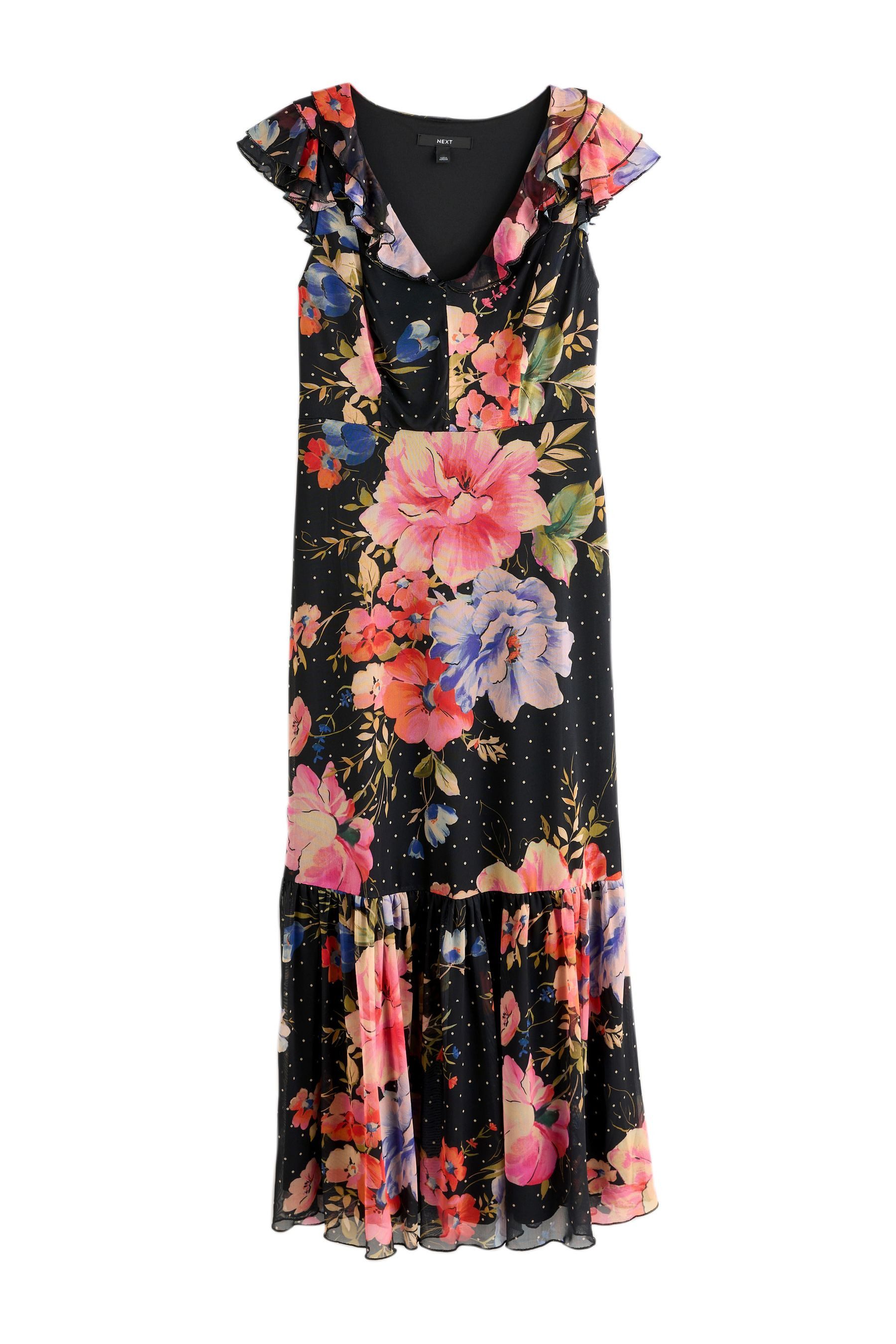 Next Maxikleid Gestuftes Midikleid mit gerüschtem Ausschnitt (1-tlg)