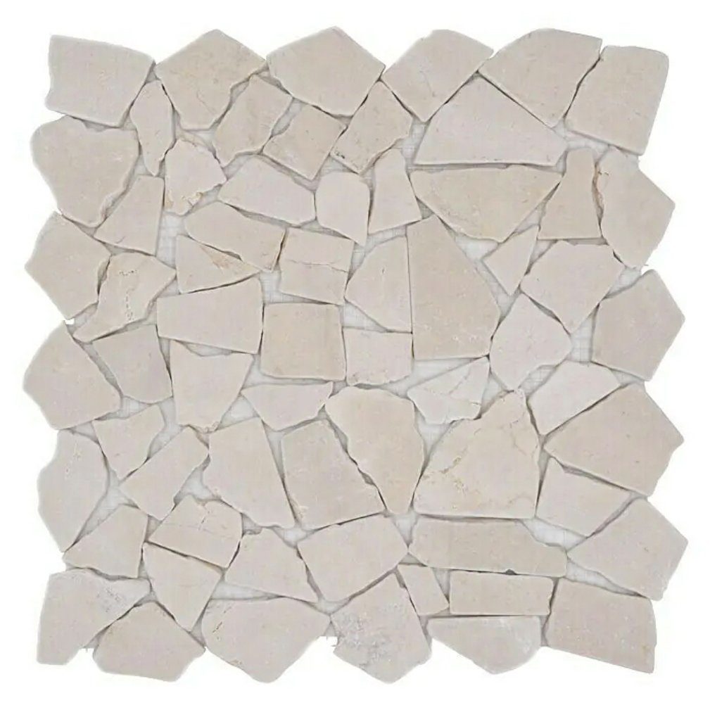 Mosani Mosaikfliesen Mosaik Bruch Marmor Naturstein weiß creme Polygonal Küche Bad
