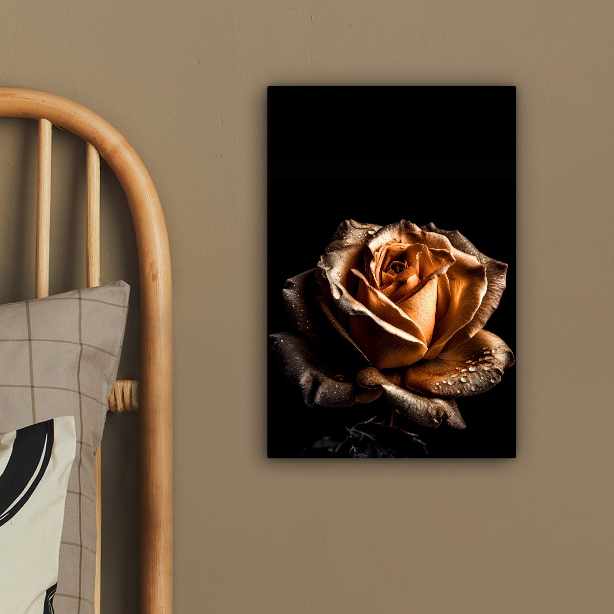 cm bespannt - Rose Gold (1 - Zackenaufhänger, Blumen - 20x30 Schwarz, inkl. Leinwandbild Leinwandbild St), Gemälde, Botanisch OneMillionCanvasses® fertig