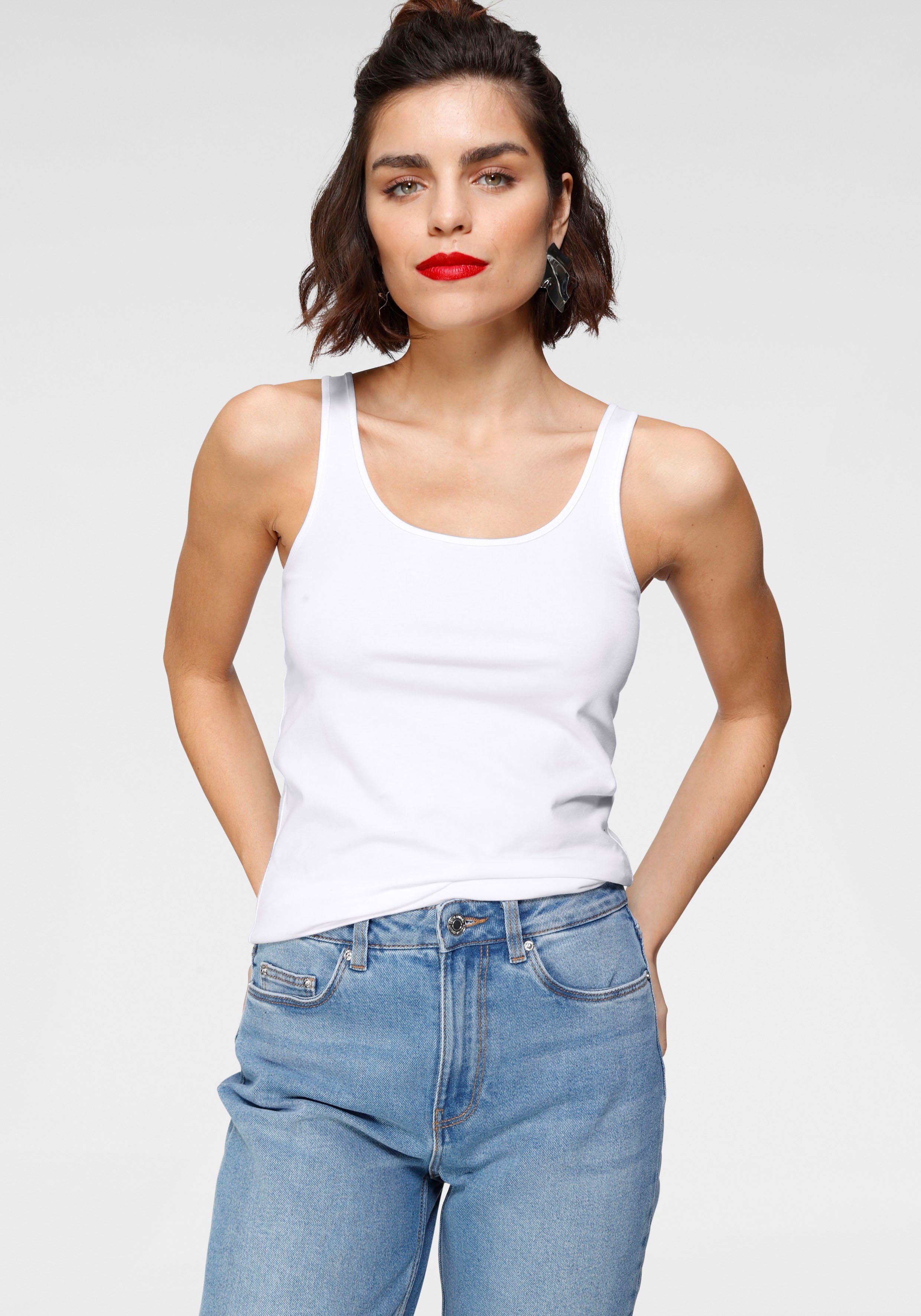 Tamaris Tanktop (2er-Pack) figurbetonte Passform, unifarben, hüftbedeckende Länge