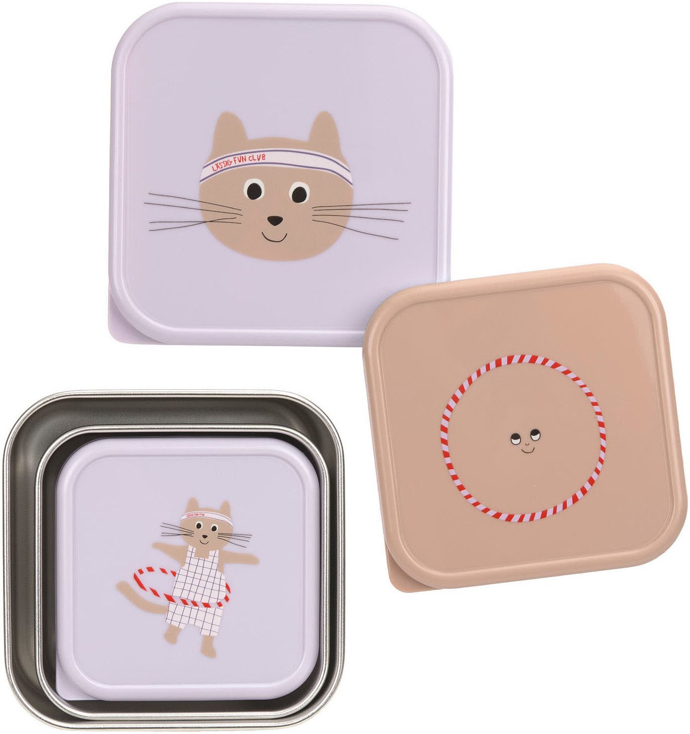 LÄSSIG Lunchbox Tiny Team Cat, Snackbox, Edelstahl, Polyprophylen (PP), (3-tlg)