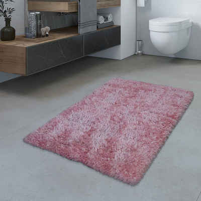 Badematte Badezimmer Teppich Hochflor Badematte Modern Kuschelig Weich Uni Rosa TT Home, Höhe 10 mm, 100% Polyester, rechteckig