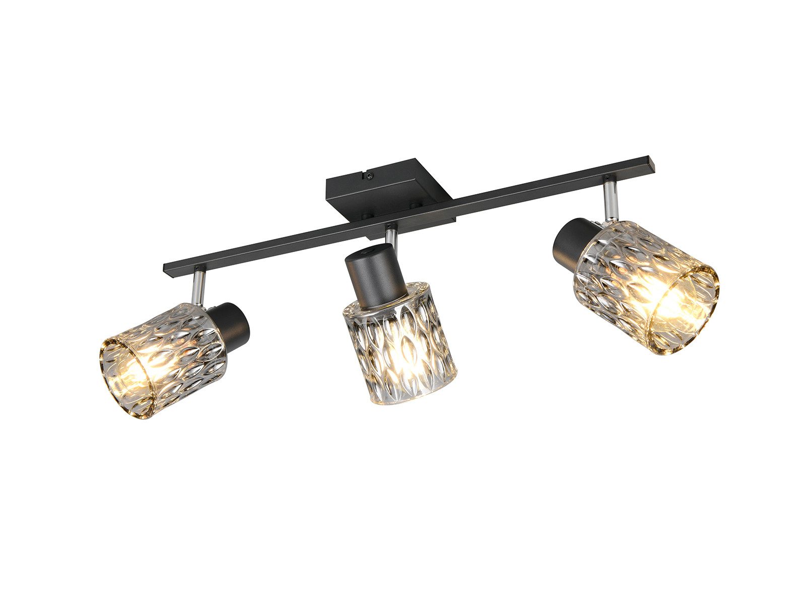 Reality Leuchten LED Deckenstrahler, Dimmfunktion, LED wechselbar, Warmweiß, Innen Прожекторы mit 3 schwenkbaren Spots aus Rauchglas, Breite 55cm