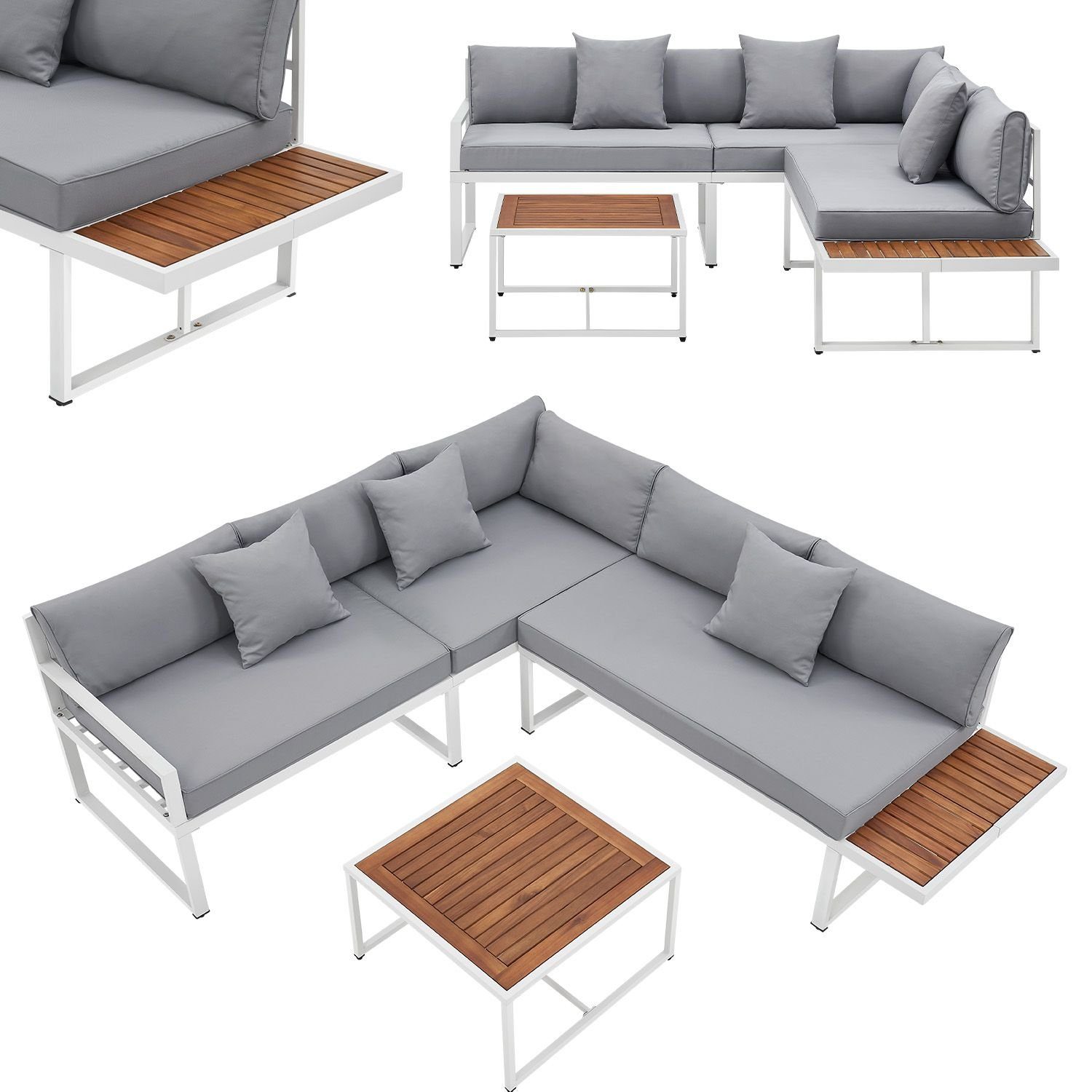 Juskys Gartenlounge-Set St. Tropez, Gartenmöbel Lounge für 4 Personen, Set mit Ecksofa, Tisch & Kissen
